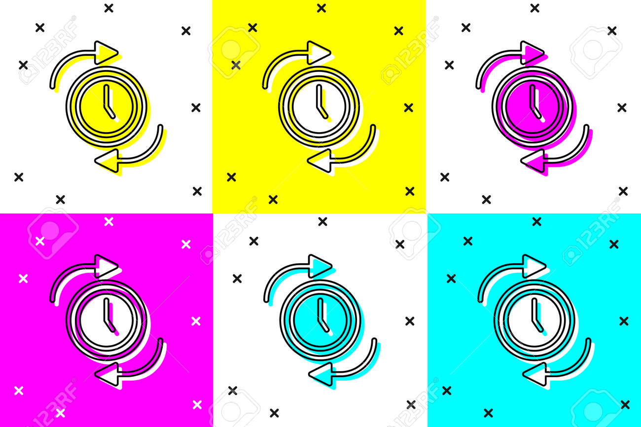 Set Clock with arrow icon isolated on color background. Time symbol. Clockwise rotation icon arrow and time. Vector - 170180418 Set Clock with arrow icon isolated on color background. Time symbol. Clockwise rotation icon arrow and time. Vector - 170180418