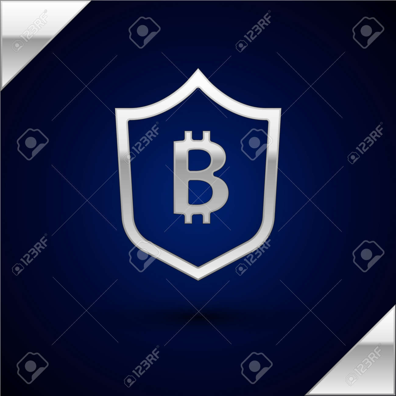 Silver Shield with bitcoin icon isolated on dark blue background. Cryptocurrency mining, blockchain technology, security, protect, digital money. Vector - 170180461 Silver Shield with bitcoin icon isolated on dark blue background. Cryptocurrency mining, blockchain technology, security, protect, digital money. Vector - 170180461