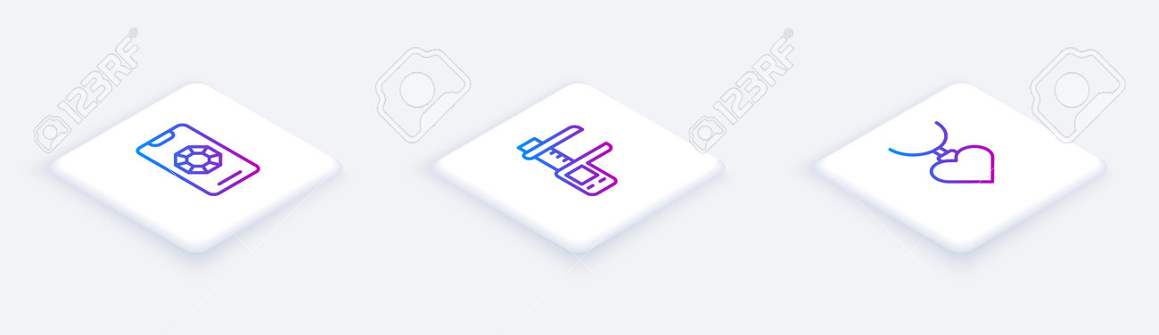 Set Isometric line Jewelry online shopping, Calliper or caliper and scale and Necklace with heart shaped pendant. White square button. Vector - 171522952 Set Isometric line Jewelry online shopping, Calliper or caliper and scale and Necklace with heart shaped pendant. White square button. Vector - 171522952