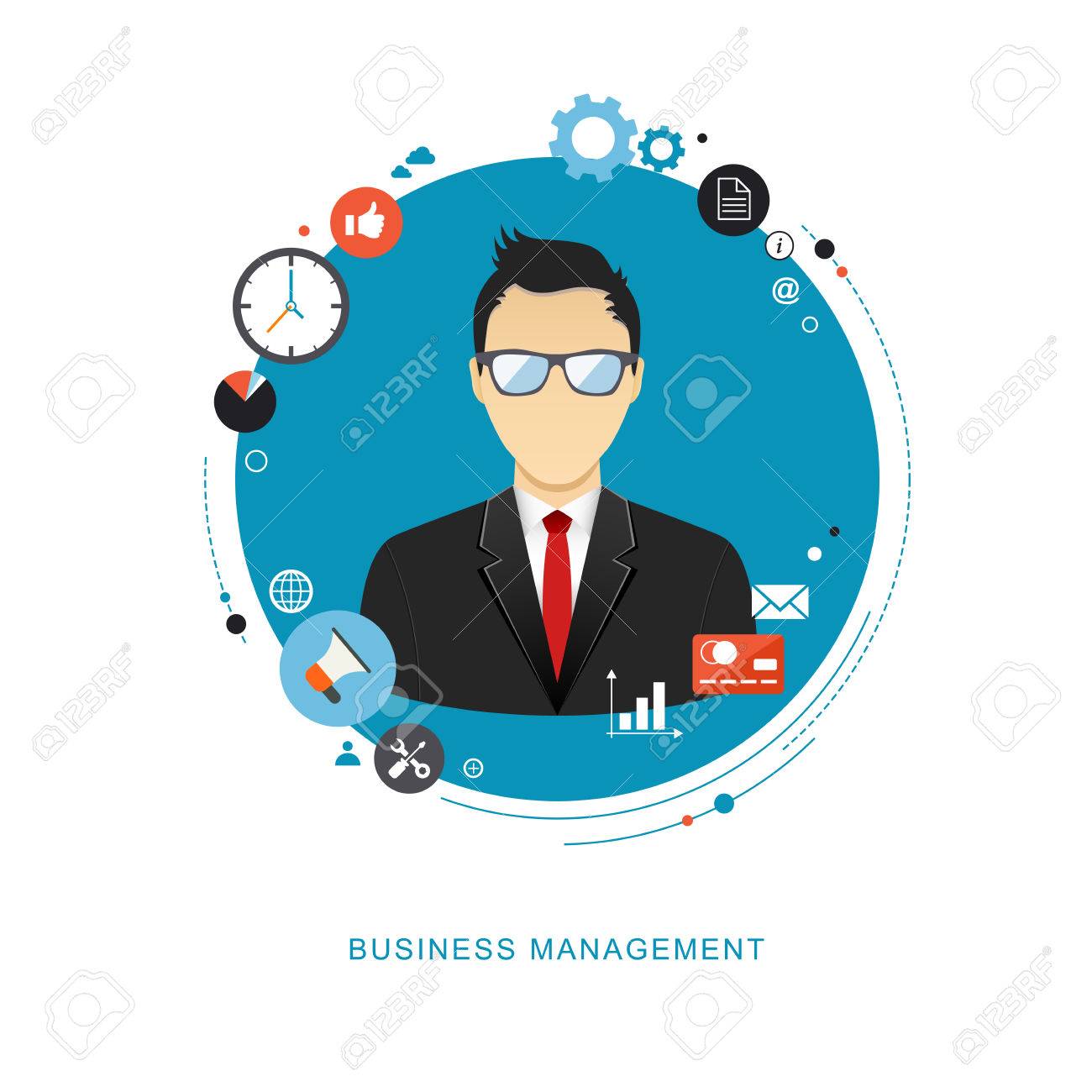 ビジネス管理コンセプト フラット イラスト アイコンにオフィスをもつ