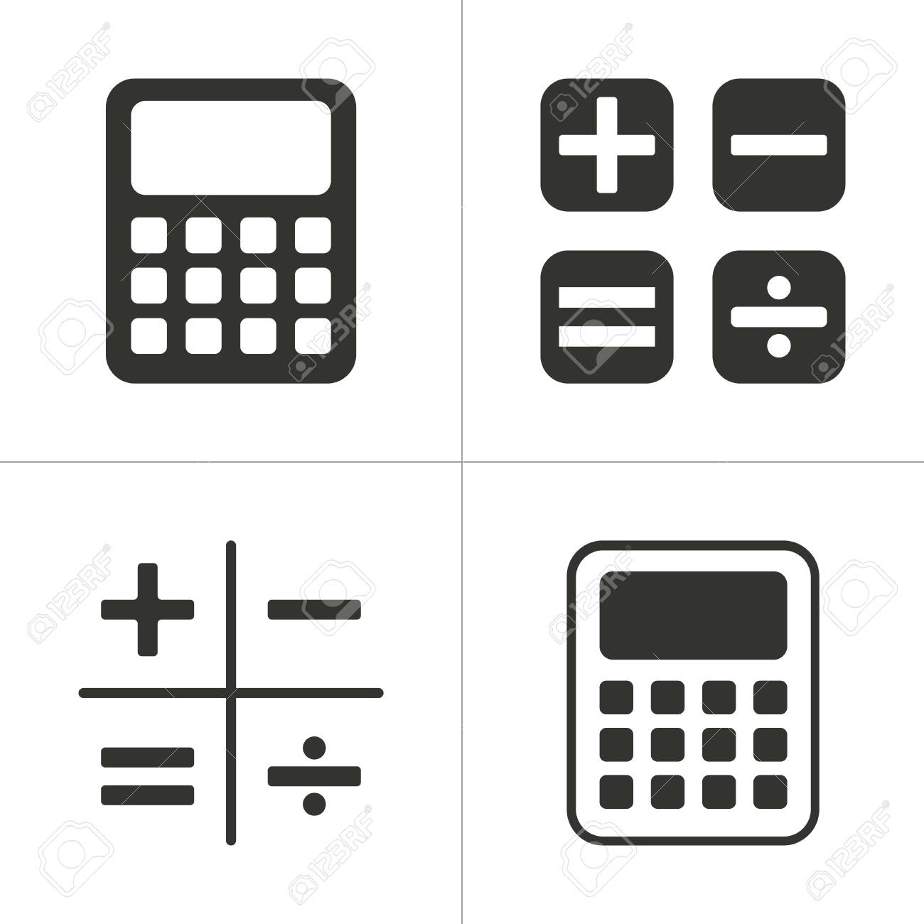 白い背景の黒いシンプルなアイコン電卓のセットです ベクトルの図 のイラスト素材 ベクタ Image