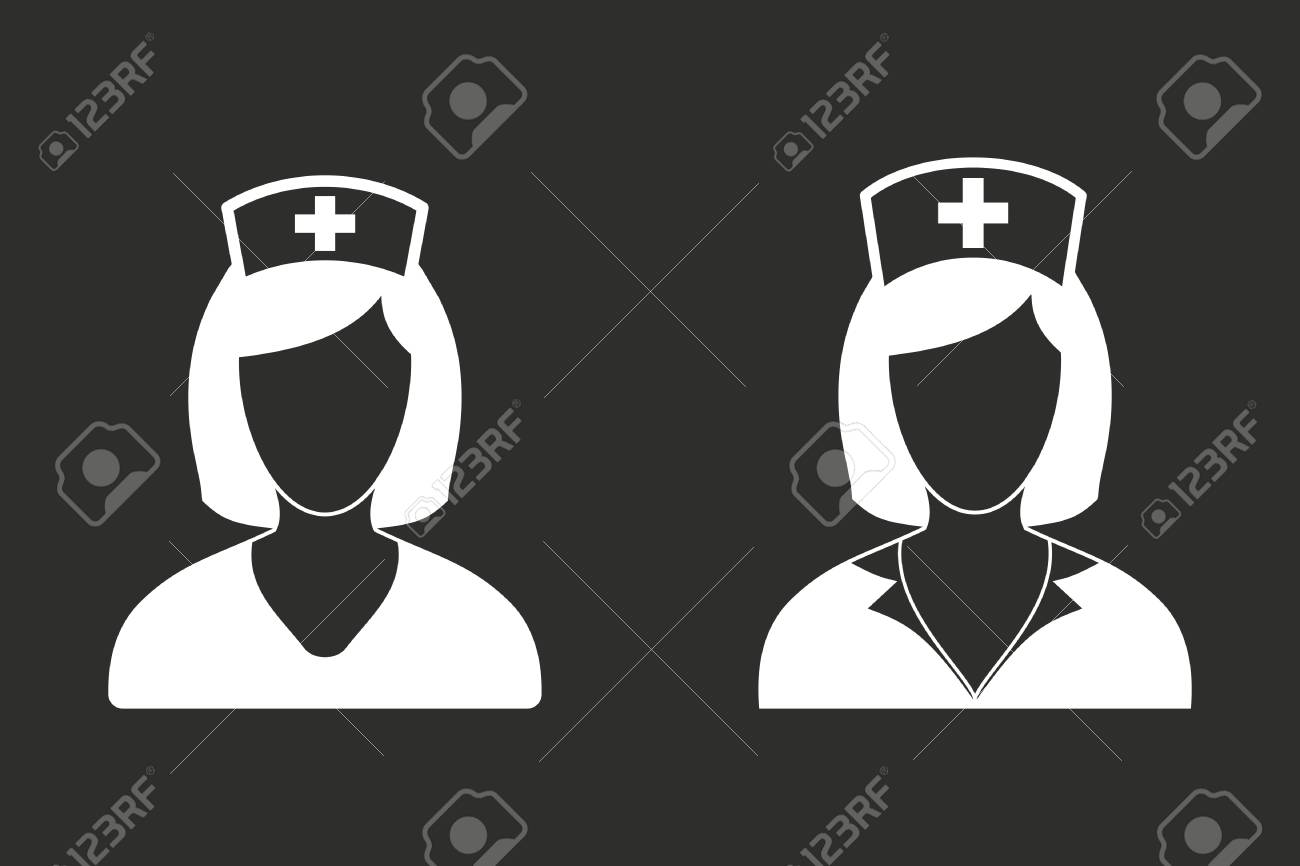 看護師のベクター アイコン グラフィックやウェブ デザインの黒の背景に分離された白のイラスト のイラスト素材 ベクタ Image