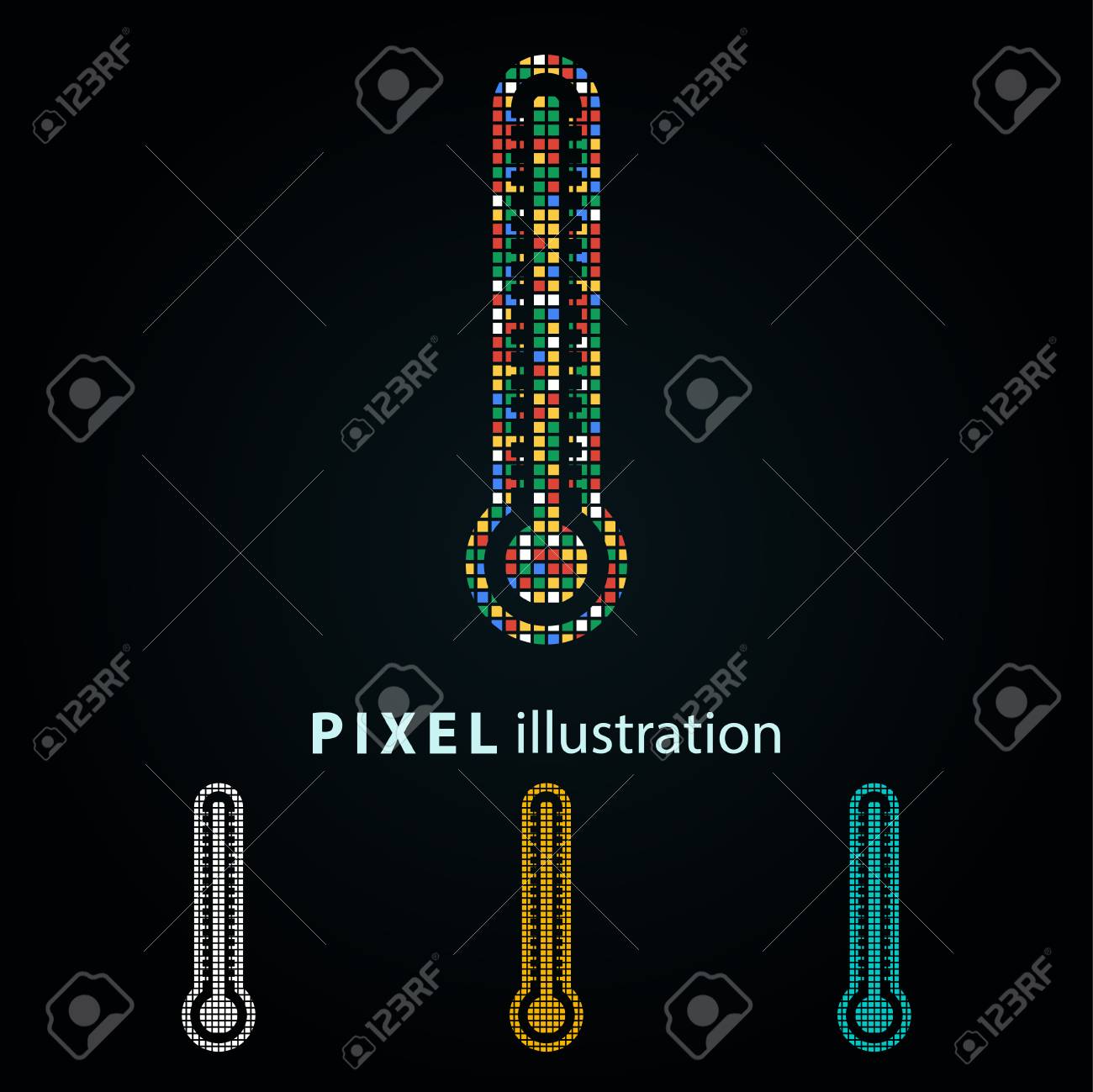 温度計 ピクセルのアイコン ベクトルの図 ロゴのデザイン要素 黒の背景上に分離 任意の色に変更するは簡単です のイラスト素材 ベクタ Image