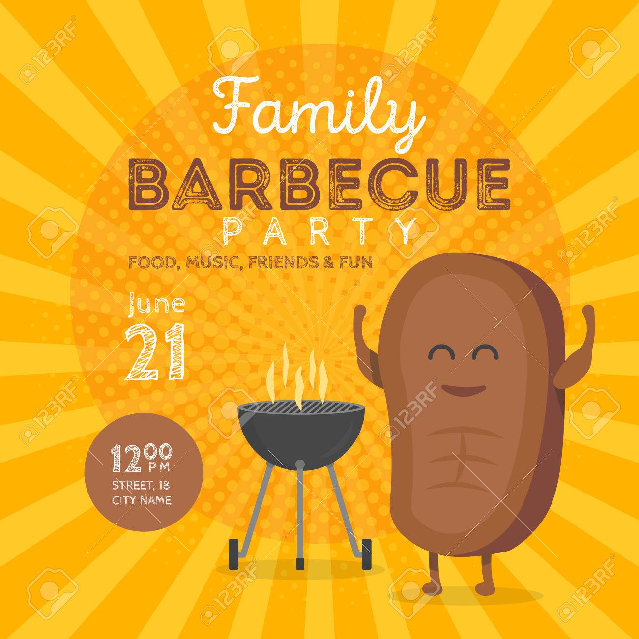 family bbq party invitation template cute steak character barbecue