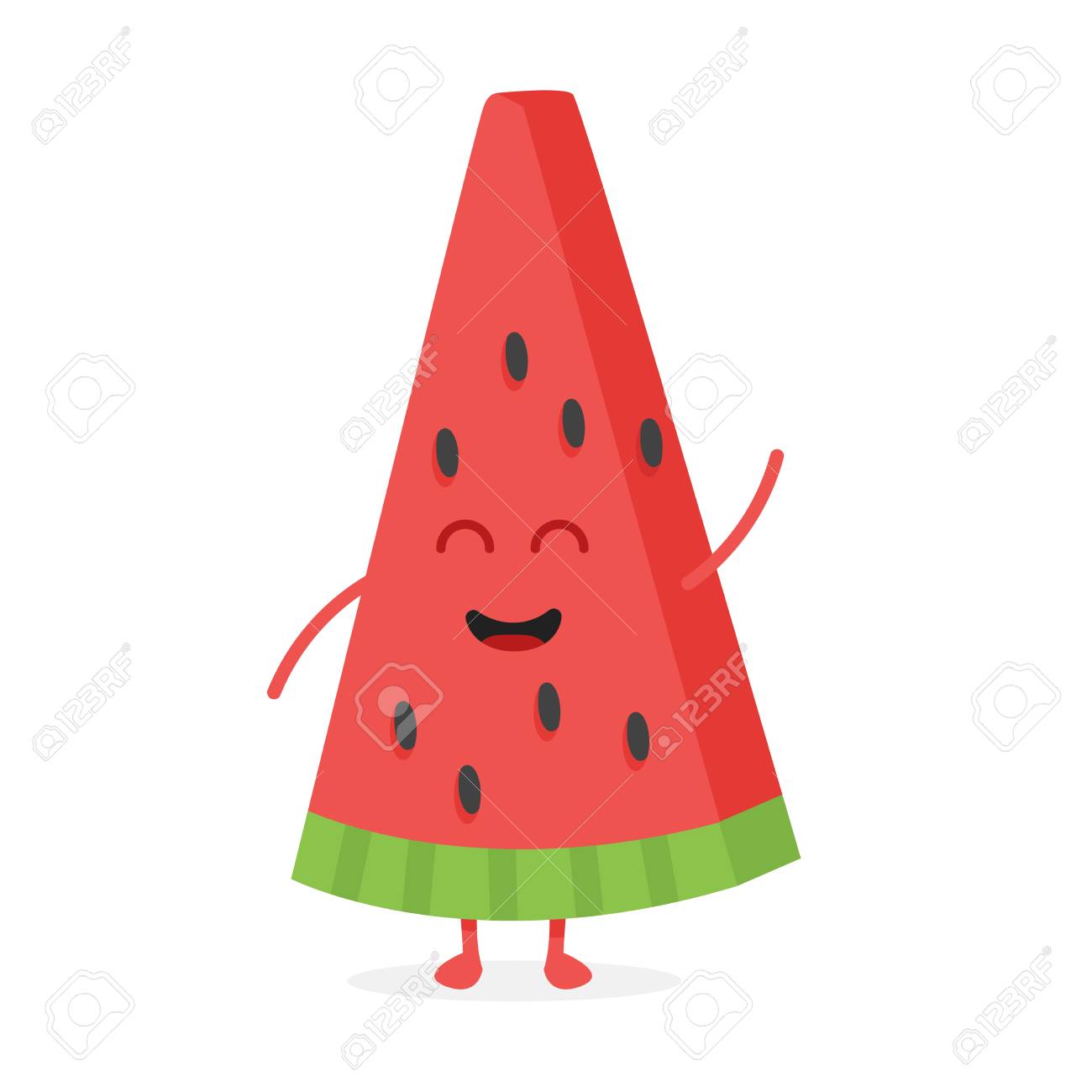 顔と手を持つかわいいスイカ フルーツ文字ベクトル イラストです のイラスト素材 ベクタ Image