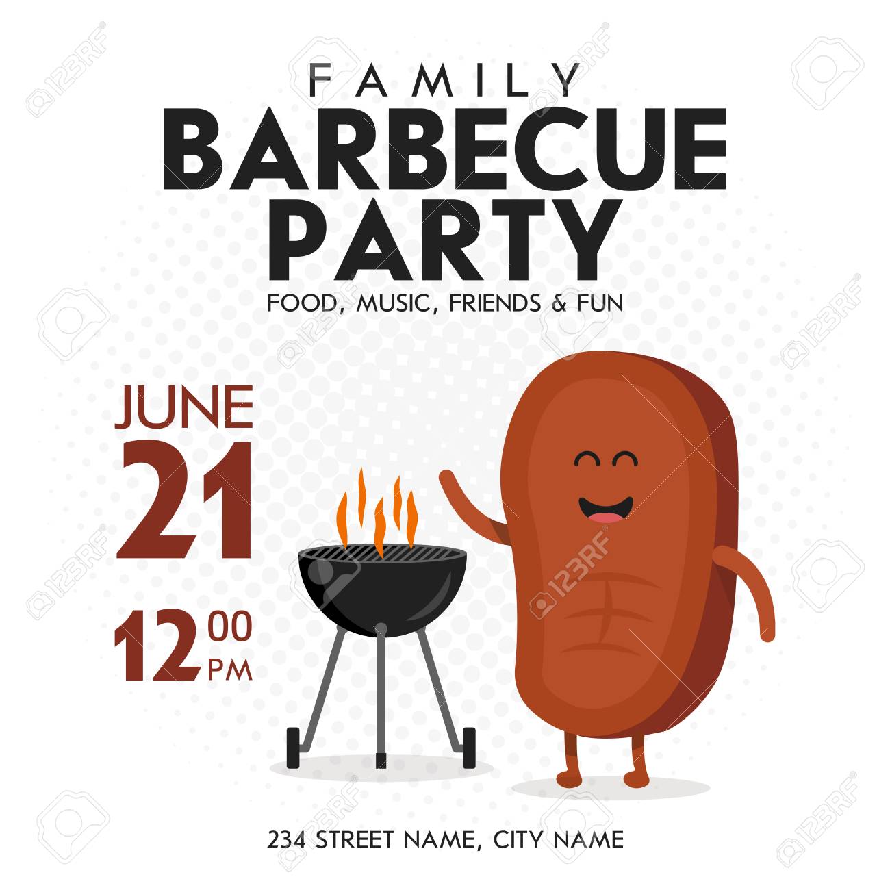 family bbq party invitation template cute steak character barbecue barbecue invite template