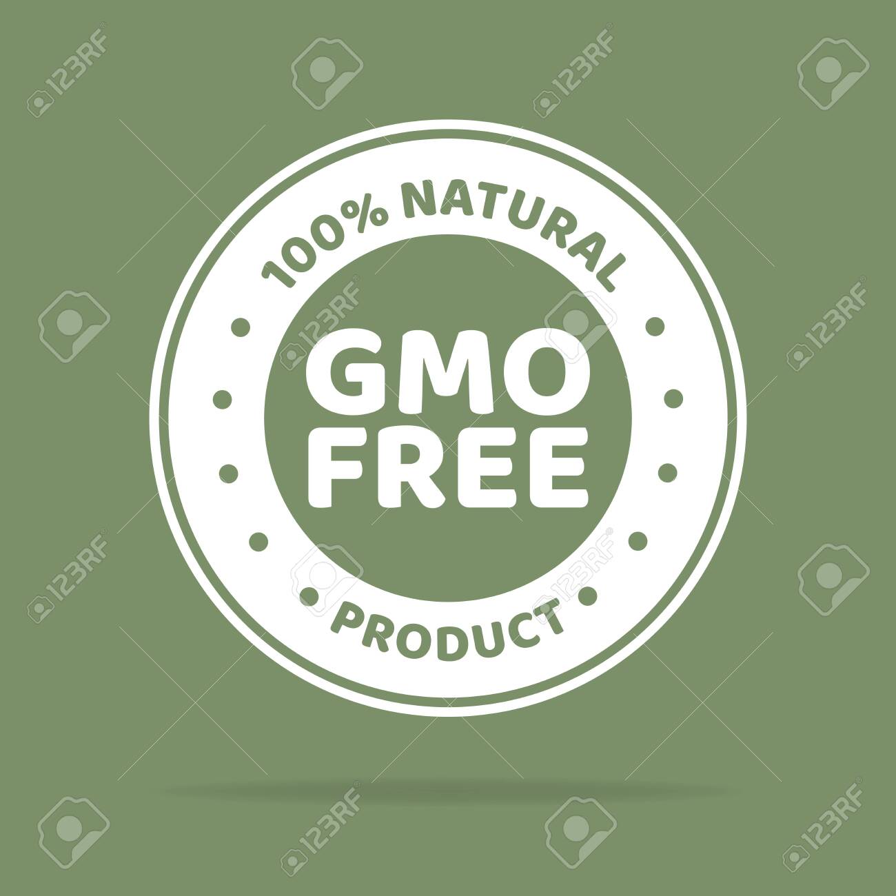 白い色のGMO無料エンブレムのベクトルイラスト。緑の背景。のイラスト素材・ベクター Image 153444277