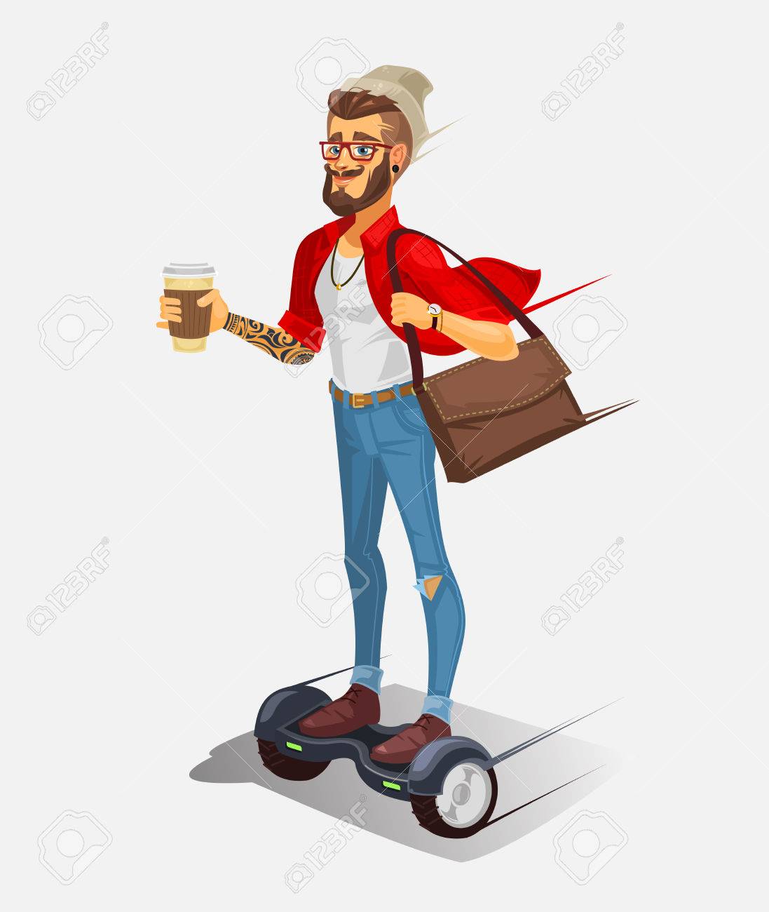 コーヒーを飲んだり ホバーボードに乗ってクールなヒップのベクトル イラストのイラスト素材 ベクタ Image