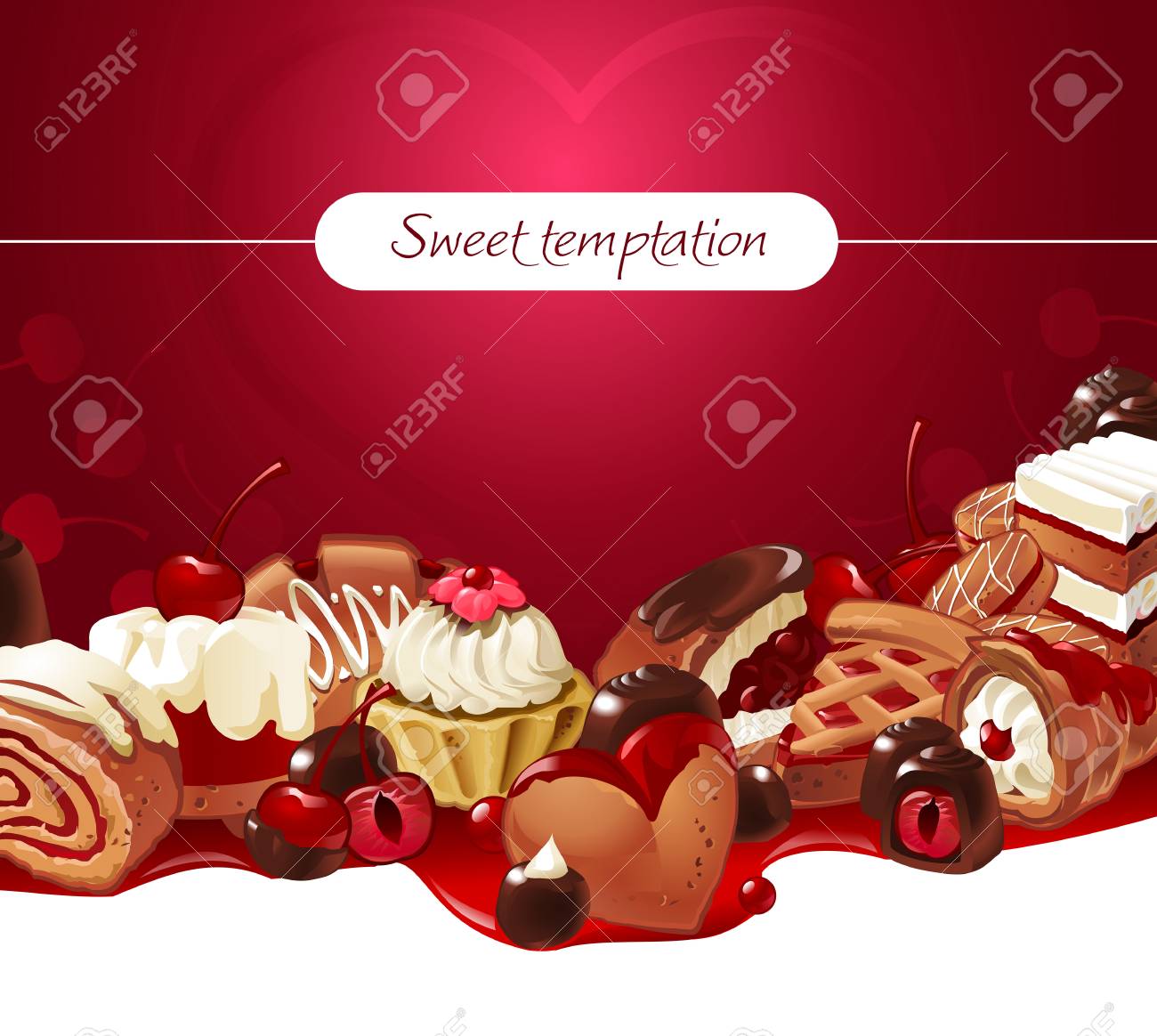 甘いケーキ ビスケット チョコレート菓子のベクトル イラスト背景 お菓子のフレーム のイラスト素材 ベクタ Image