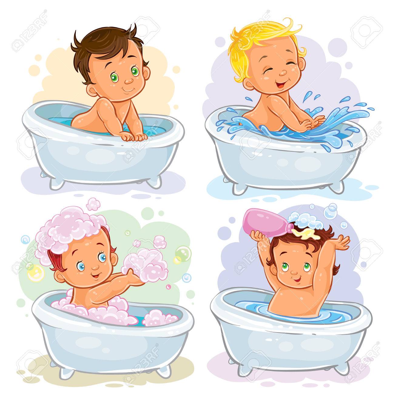 Set of vector icons of small children take a bath isolated on white - 68322107 Set of vector icons of small children take a bath isolated on white - 68322107