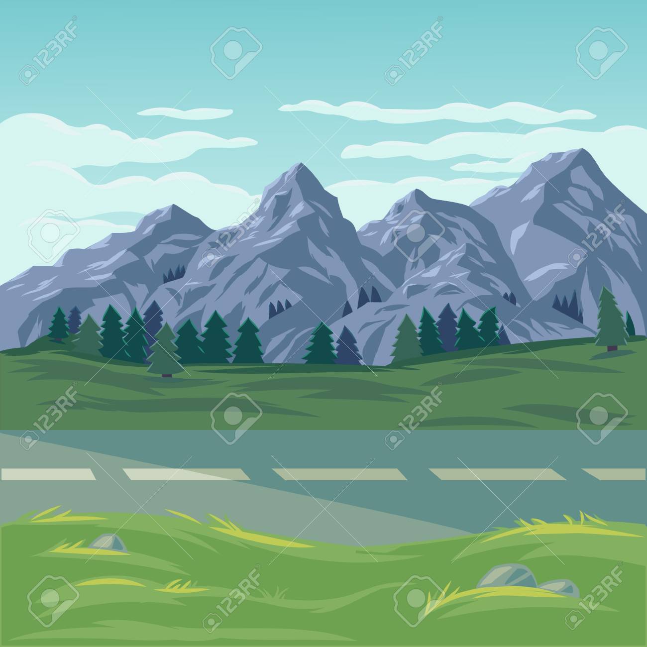 Illustration Of A Mountain Landscapeの写真素材・画像素材 Image