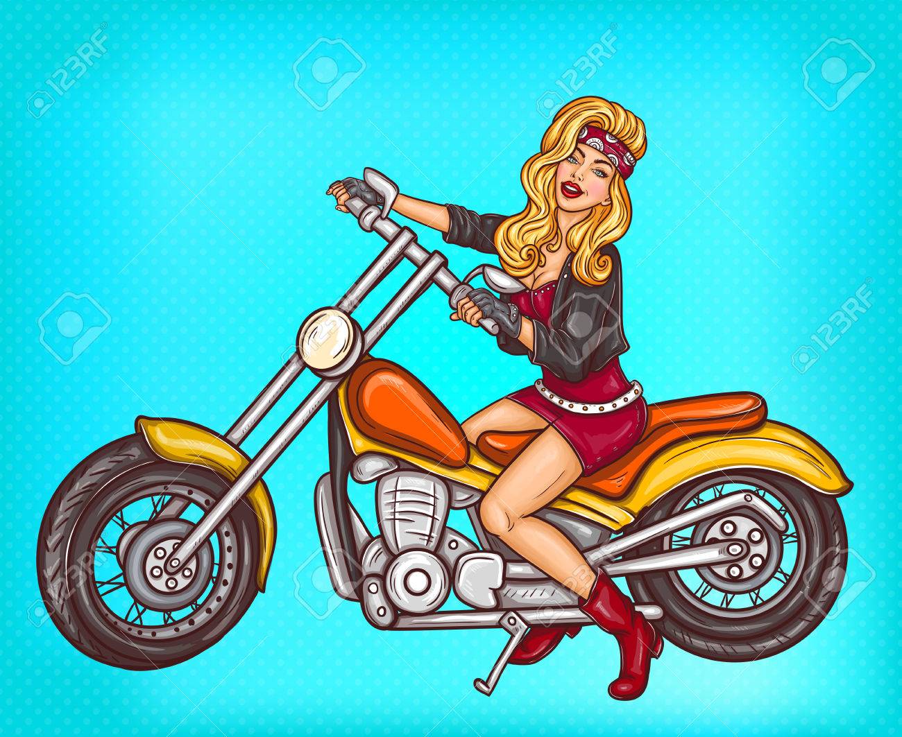 バイクに座っているポップアート Sexy バイカーの女の子 のイラスト素材 ベクタ Image バイクに座っているポップアート Sexy バイカーの女の子 のイラスト素材 ベクタ Image