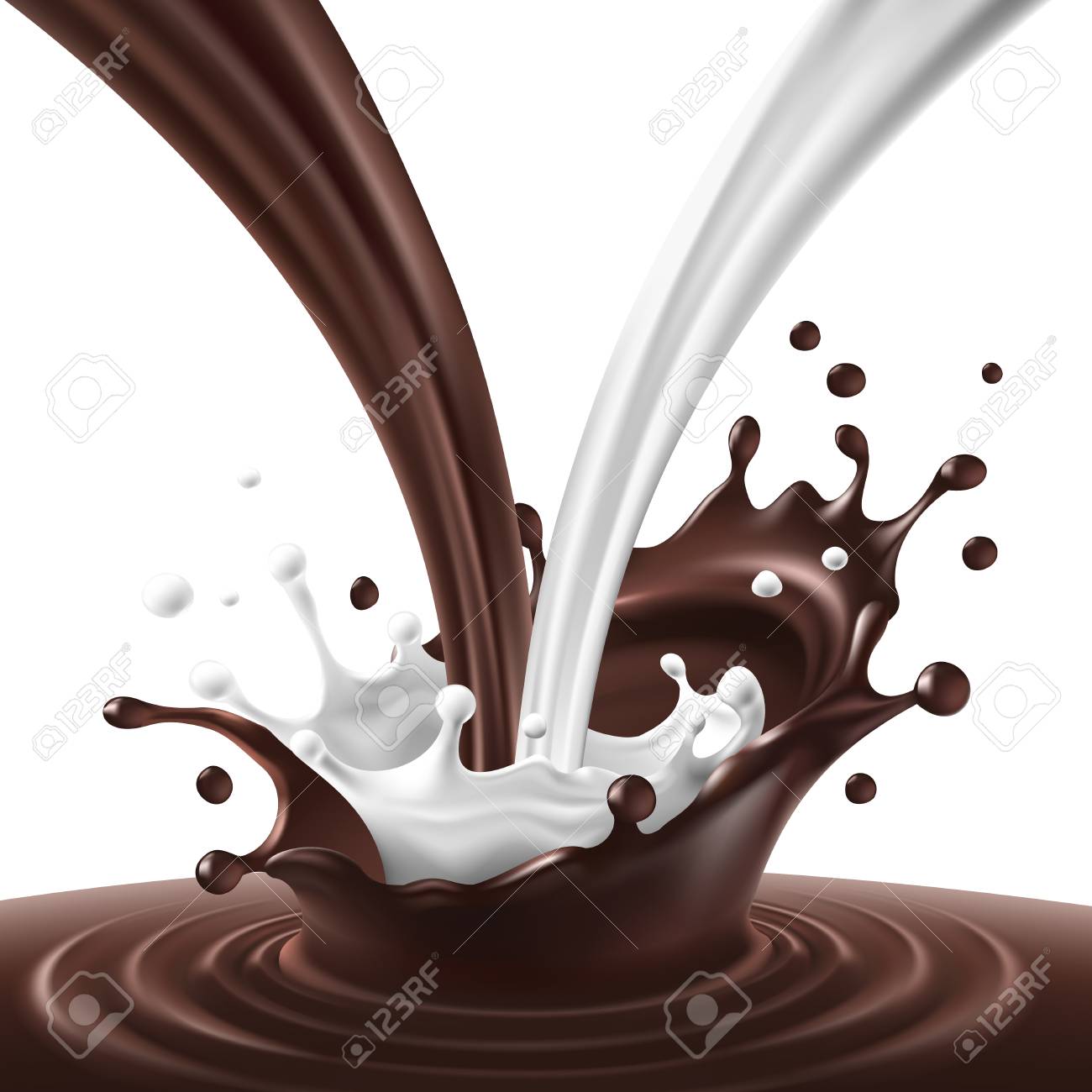 Vector illustration of a flow of milk and chocolate created ripple and splash. Template for packaging milk chocolate in a realistic style - 74481210 Vector illustration of a flow of milk and chocolate created ripple and splash. Template for packaging milk chocolate in a realistic style - 74481210