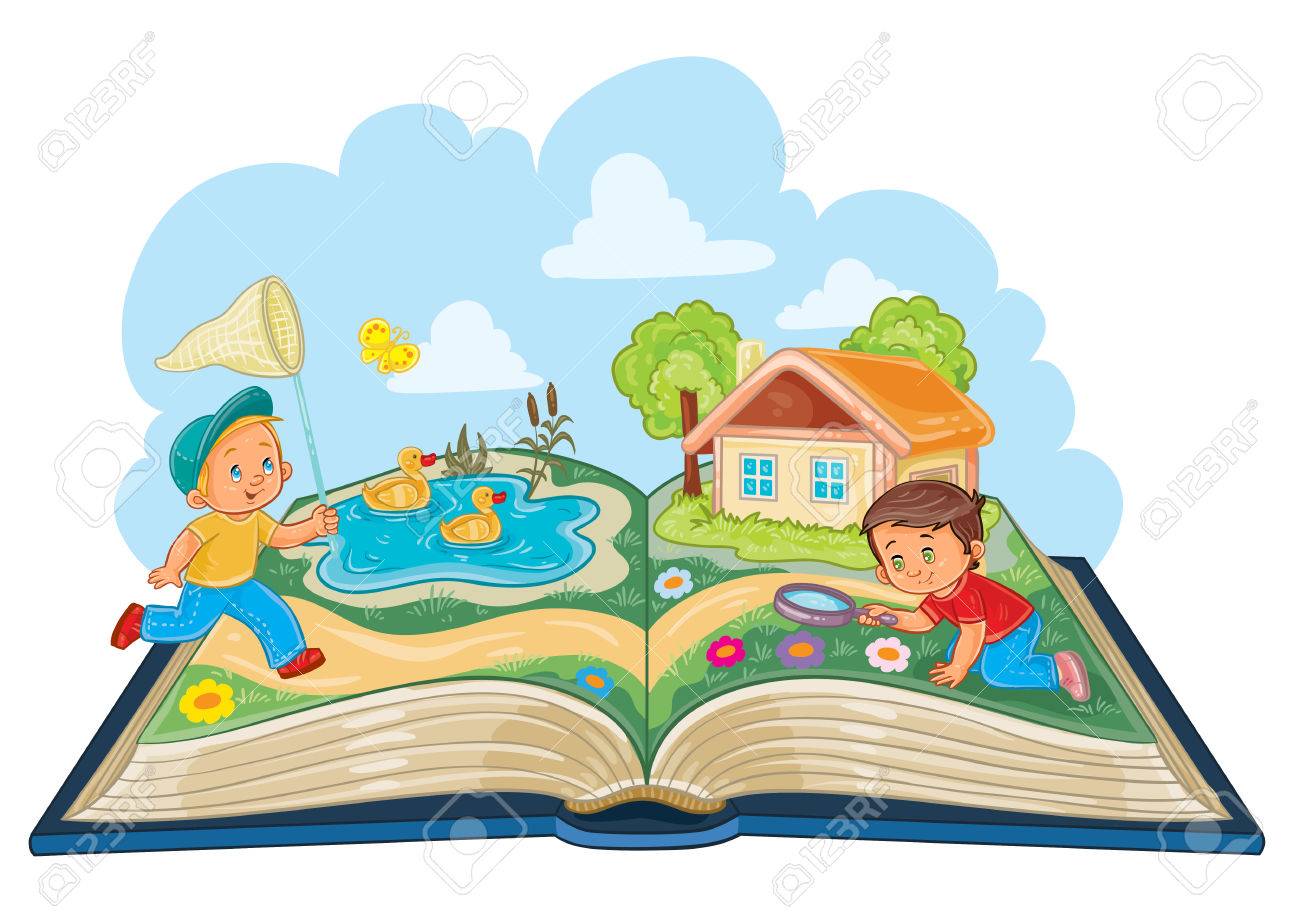 開かれた本として自然を勉強している若い子供のイラスト の写真素材 画像素材 Image