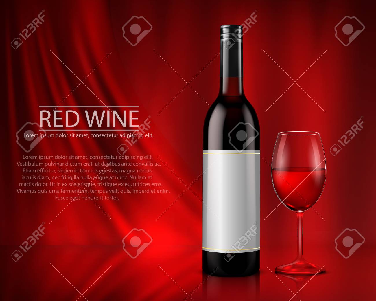 ベクトル イラスト ワインのガラスびんと明るく現実的なポスターと白または赤ワインのガラス テンプレート 広告 デザイン レイアウトを Moc ブランド の写真素材 画像素材 Image