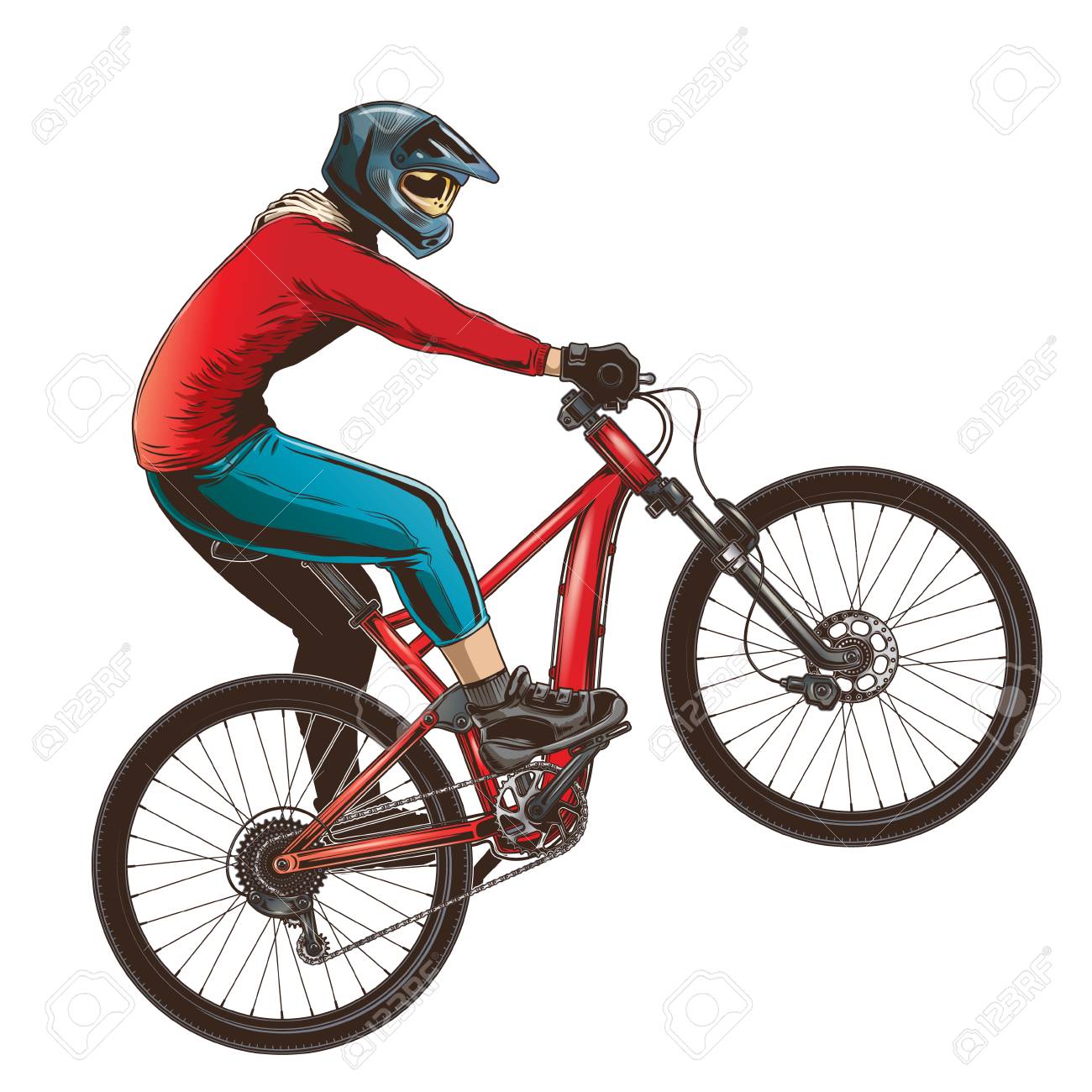 Ride on a sports bicycle, BMX cyclist performing a trick. Mountain bike competition, color vector illustration isolated on a white background. - 91102473 Ride on a sports bicycle, BMX cyclist performing a trick. Mountain bike competition, color vector illustration isolated on a white background. - 91102473