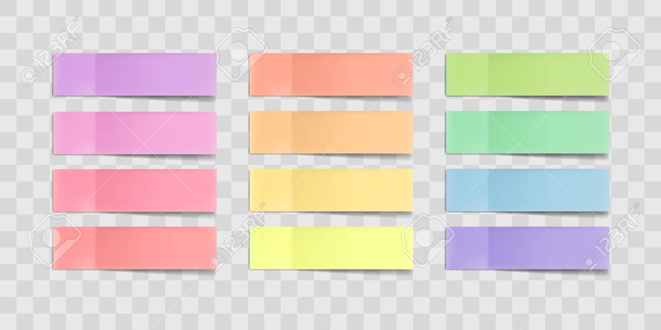 Vector colorful sticky notes, post stickers with shadows isolated on a transparent background. Multicolor paper adhesive tape, rectangle empty office blanks, reminder lists. Great for banner - 94237973 Vector colorful sticky notes, post stickers with shadows isolated on a transparent background. Multicolor paper adhesive tape, rectangle empty office blanks, reminder lists. Great for banner - 94237973