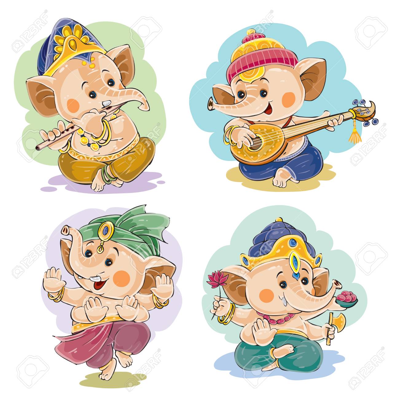 Vector Cartoon Illustration Of Little Baby Ganesha, Indian God Of ...