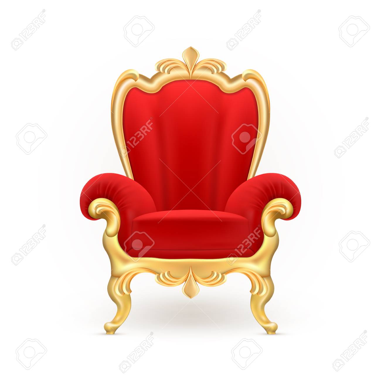 Vector Realistic Royal Throne, Luxurious Red Chair With Carved Vector - Vector realistic royal throne, luxurious red chair with carved golden legs isolated on background. - Vector Realistic Royal Throne, Luxurious Red Chair With Carved
