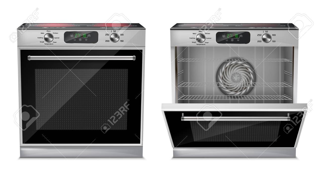 Vector 3d Realistic Compact Oven With Induction Cooktop With