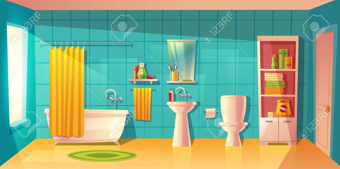 Vector bathroom interior with window. Room with furniture, bathtub.. Vector bathroom interior with window. Room with furniture, bathtub..