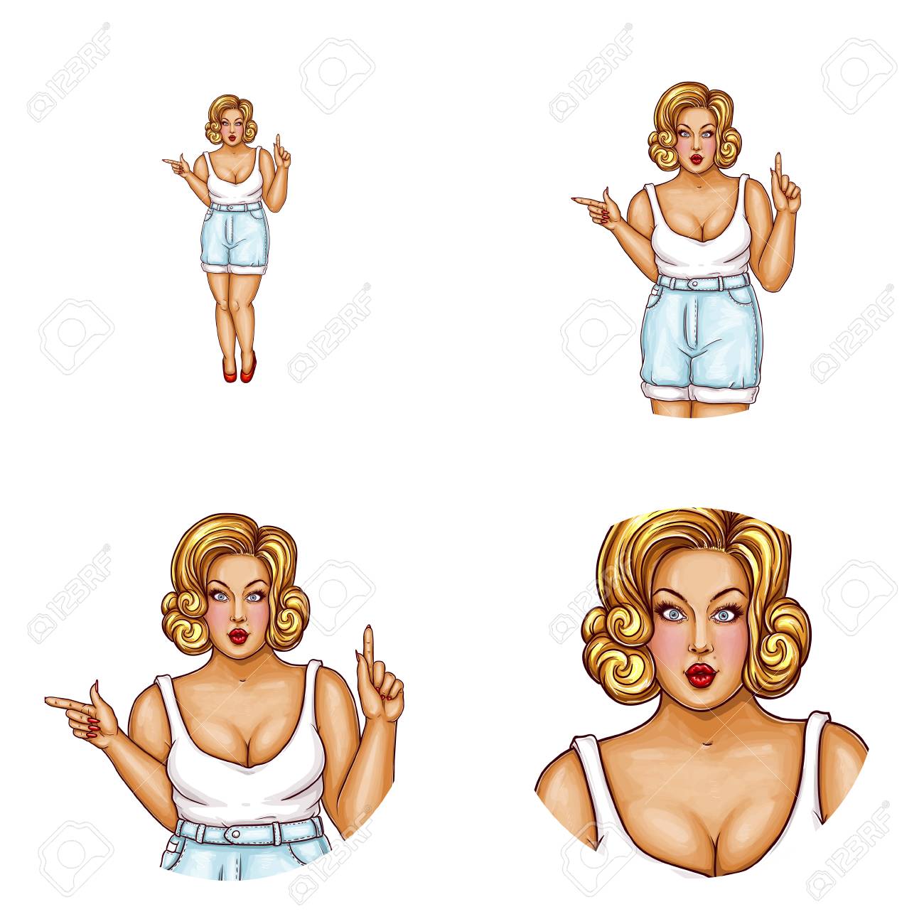 Vector Pop Art Avatar Of Obese Blonde Woman Pointing At Sale Royalty Free Cliparts Vectors And Stock Illustration Image
