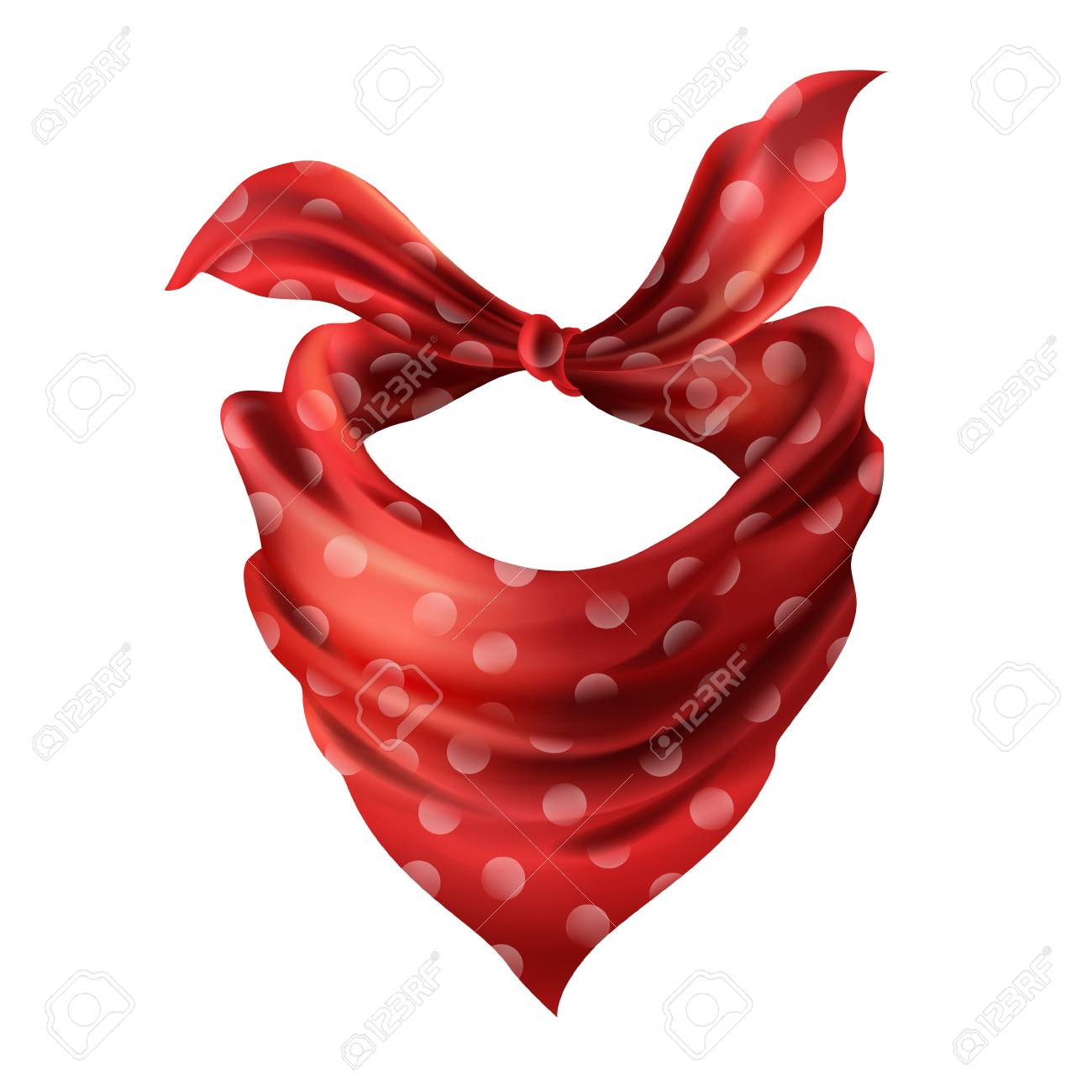 Vector 3d realistic silk red neck scarf. Fabric cloth of dotted neckerchief. Scarlet bandana, outerwear of western cowboy. Unisex accessory isolated on white background - 102554194 Vector 3d realistic silk red neck scarf. Fabric cloth of dotted neckerchief. Scarlet bandana, outerwear of western cowboy. Unisex accessory isolated on white background - 102554194