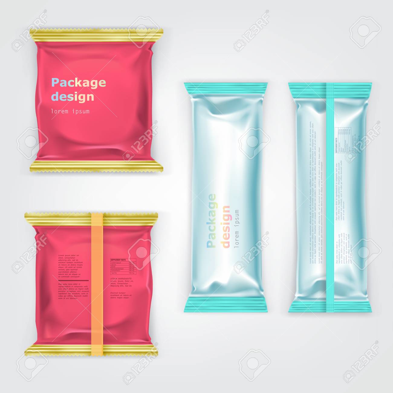 colorful branded with ingredients list on back plastic or foil