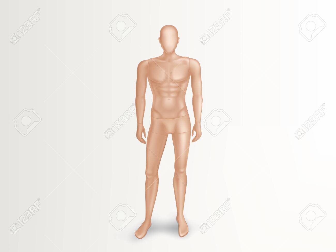 Vector 3d Ilustración De Maniquí Masculino, Cuerpo Completo Desnudo De  Hombre. Figura Humana Sin Rostro Con Músculos Para Entrenamiento Deportivo.  Muñeco De Plástico Desnudo, Maniquí De Moda Para Escaparate De Boutique,  Tienda