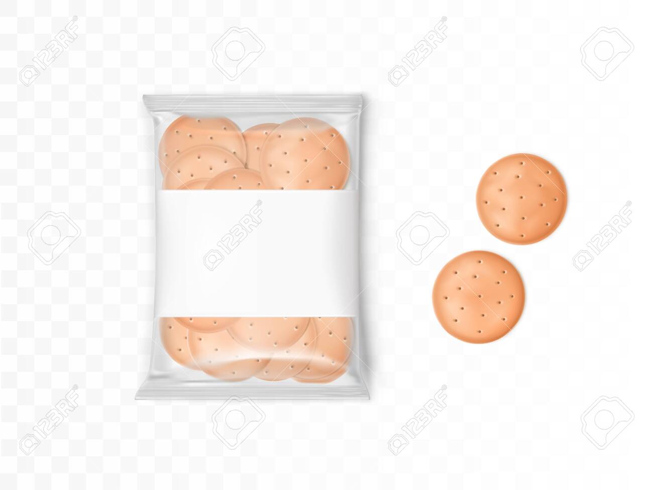 Download Clear Plastic Package With Round Crackers Vector Mockup With Royalty Free Cliparts Vectors And Stock Illustration Image 138249282