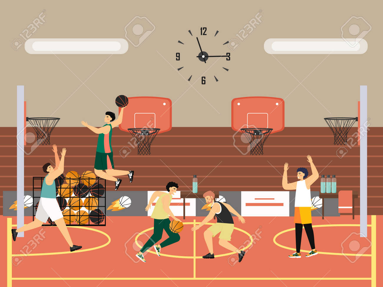 Playing Basketball, Vector Illustration