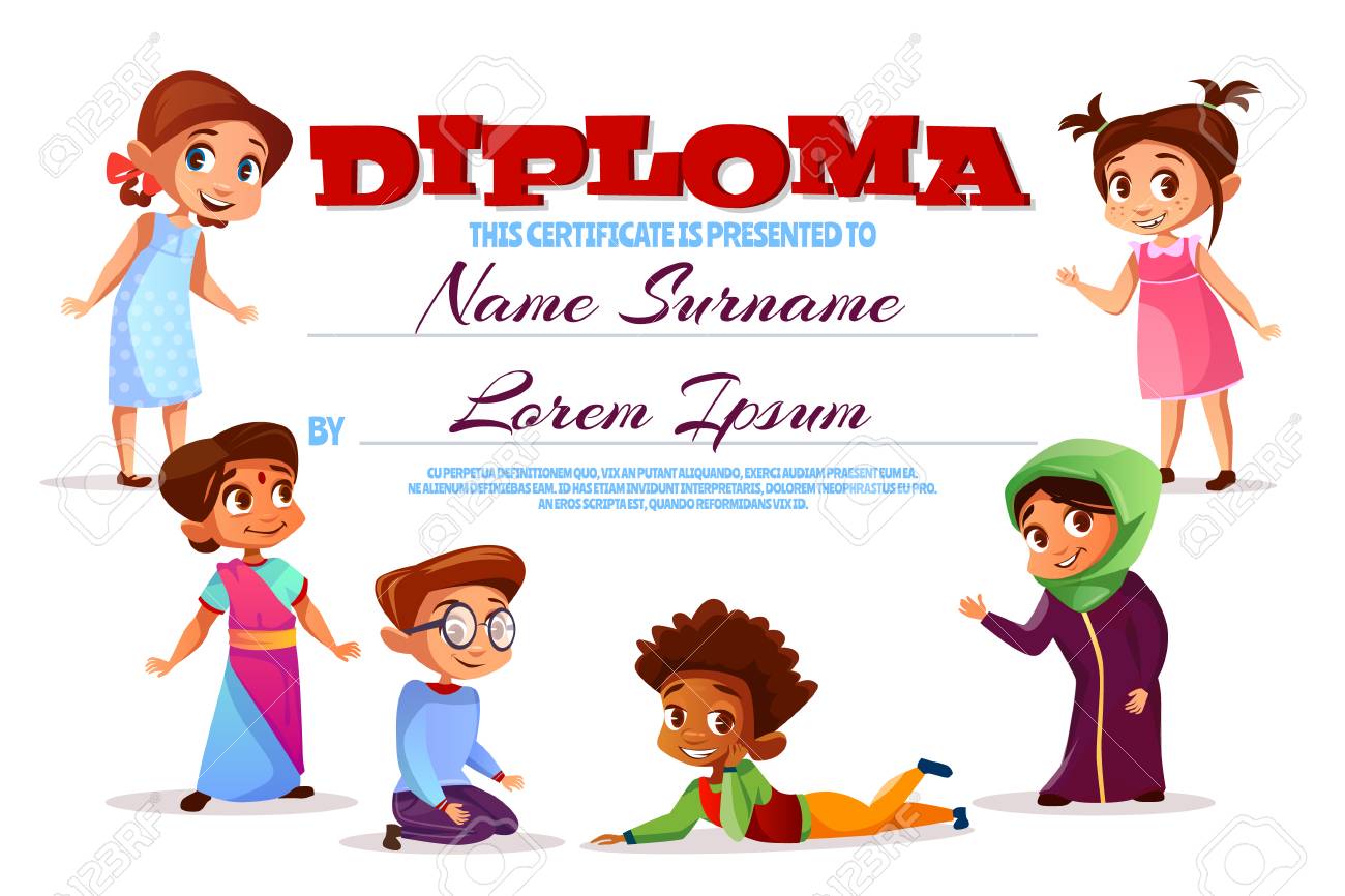 diploma or kindergarten certificate vector illustration cartoon