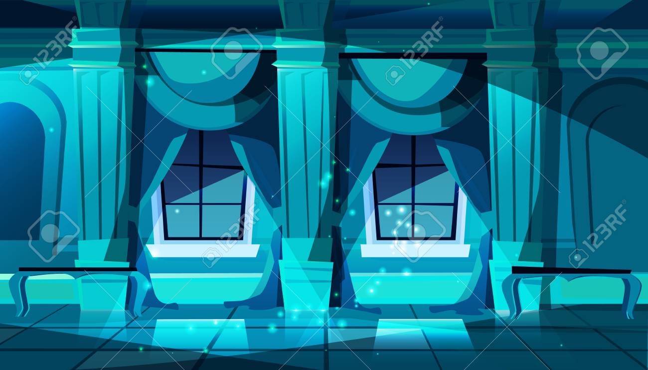 Vector Dark Castle Ballroom With Windows. Hall For Dancing, Presentation Or  Royal Reception. Big Room With Benches At Night, Columns And Windows In  Luxury Medieval Palace. Game Background Royalty Free SVG, Cliparts,, image size:1300x742