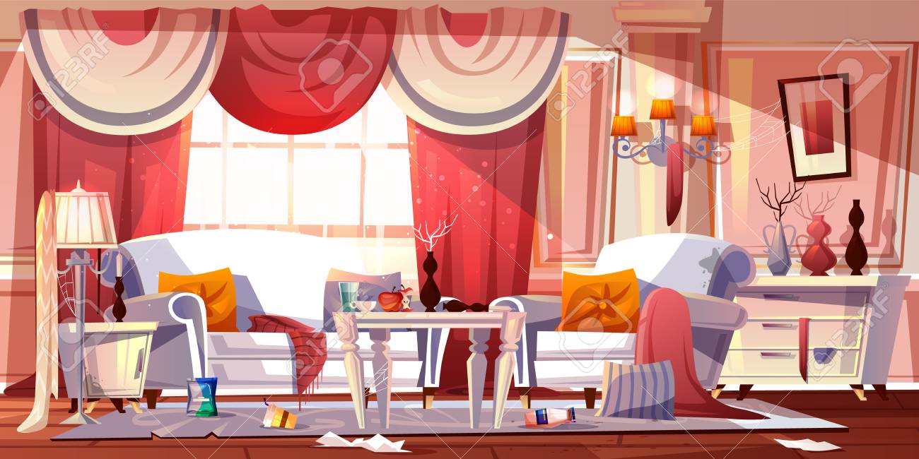 Living Room In Classic Provence Style With Horrible Mess Full