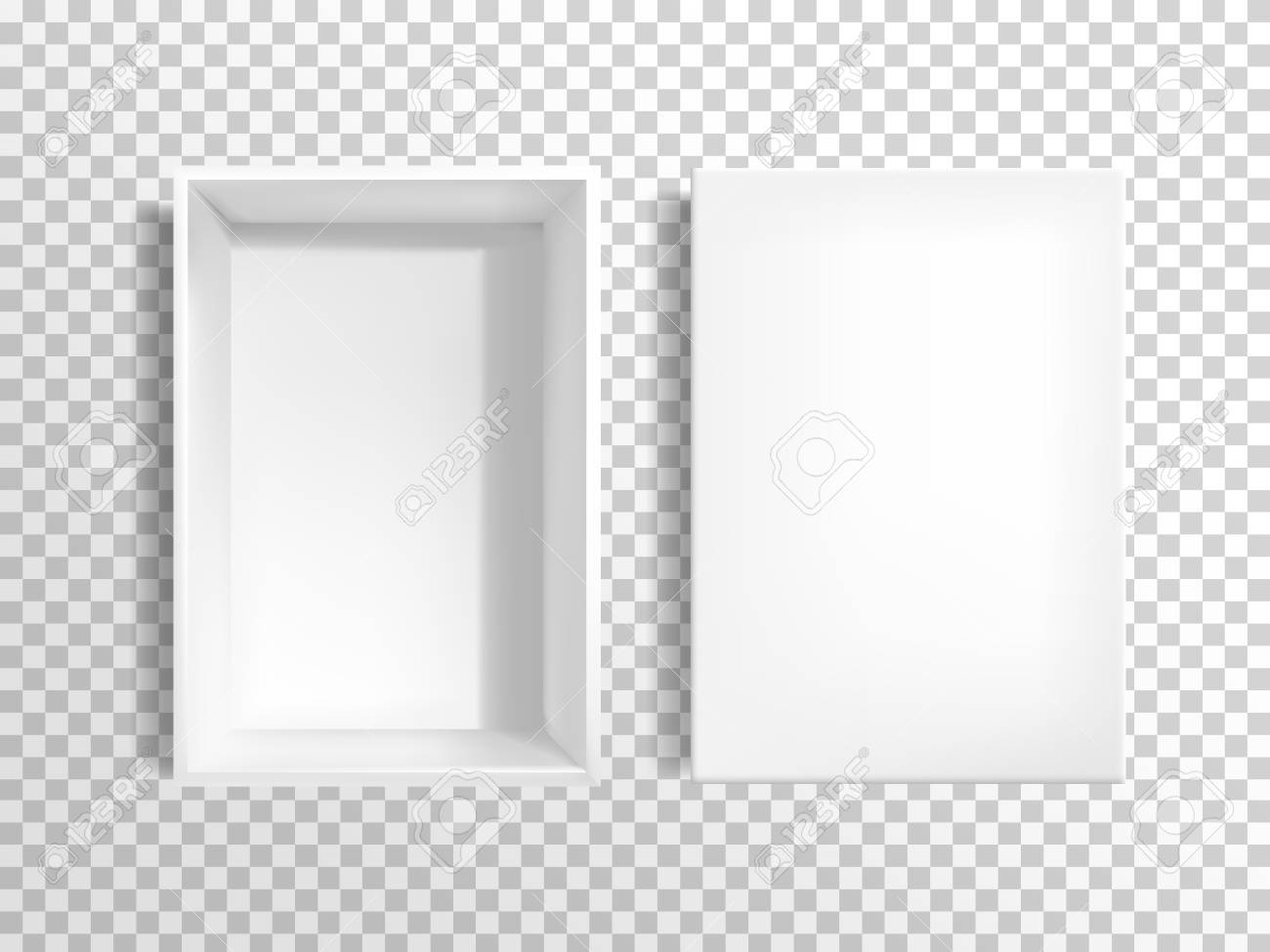 Opened, Blank White, Rectangular, Empty Cardboard Box With Removed Lid, Top  View 3d Realistic Vector Template Isolated On Transparent Background.  Product Packaging, Container For Parcels Mockup Royalty Free SVG, Cliparts,  Vectors, and, image size:1300x975