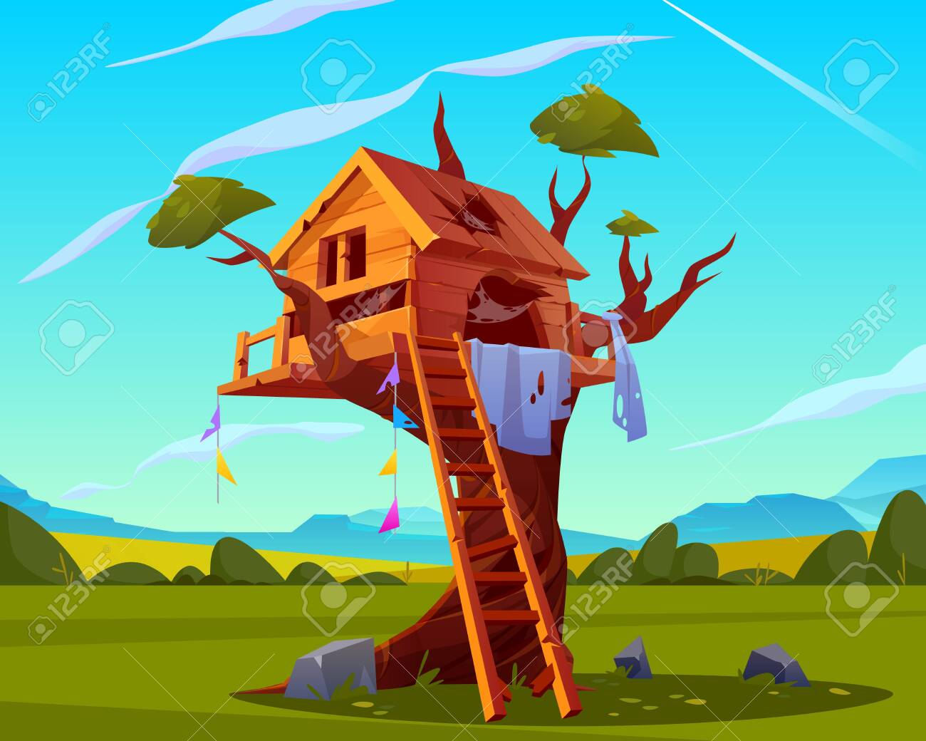 Abandoned House On Tree Empty Scary Children Playground Old Royalty Free Cliparts Vectors And Stock Illustration Image 126492819
