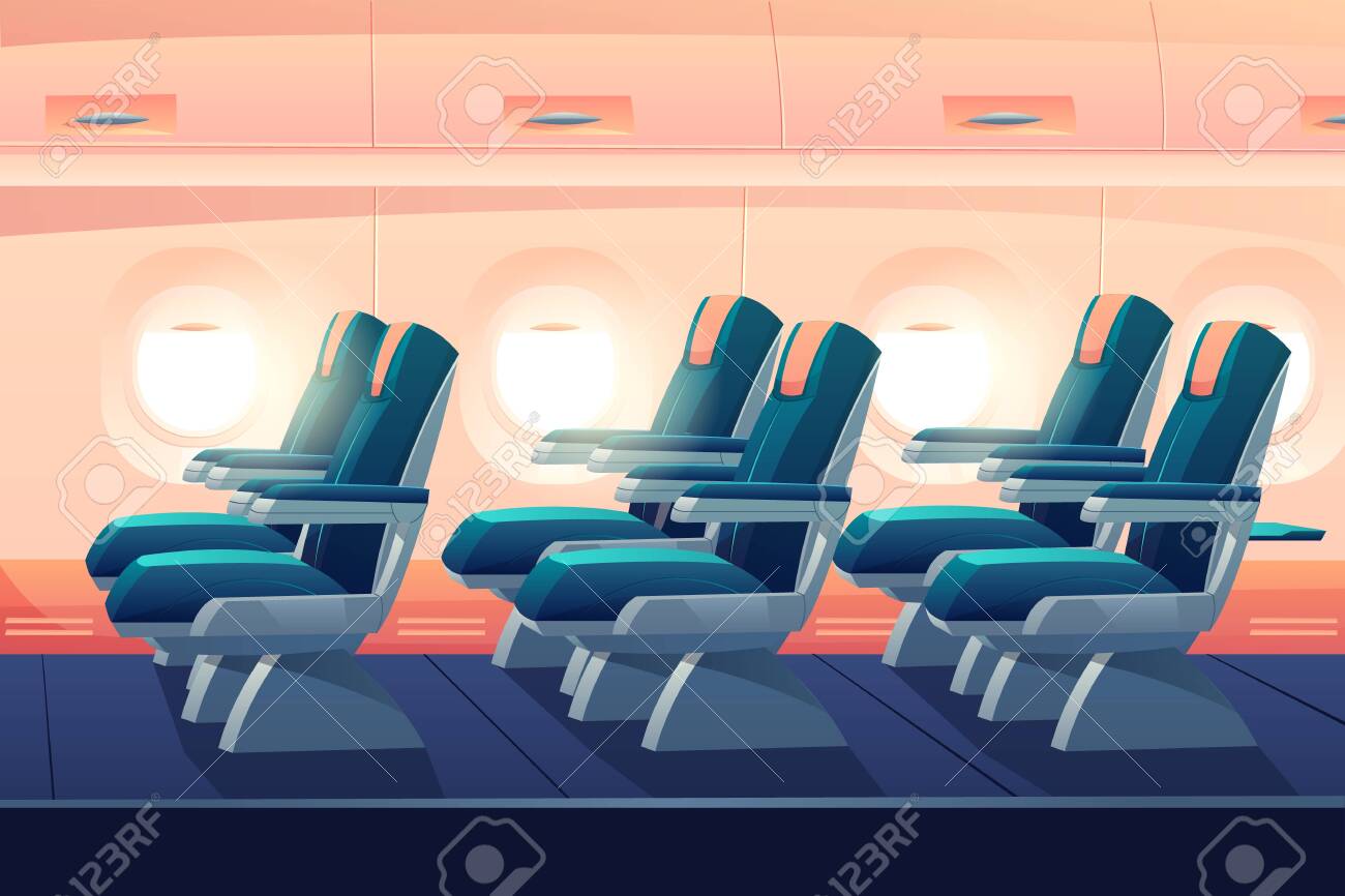Airplane Cabin Plane Economy Class With Seats Side View Empty Royalty Free Cliparts Vectors And Stock Illustration Image 129678818