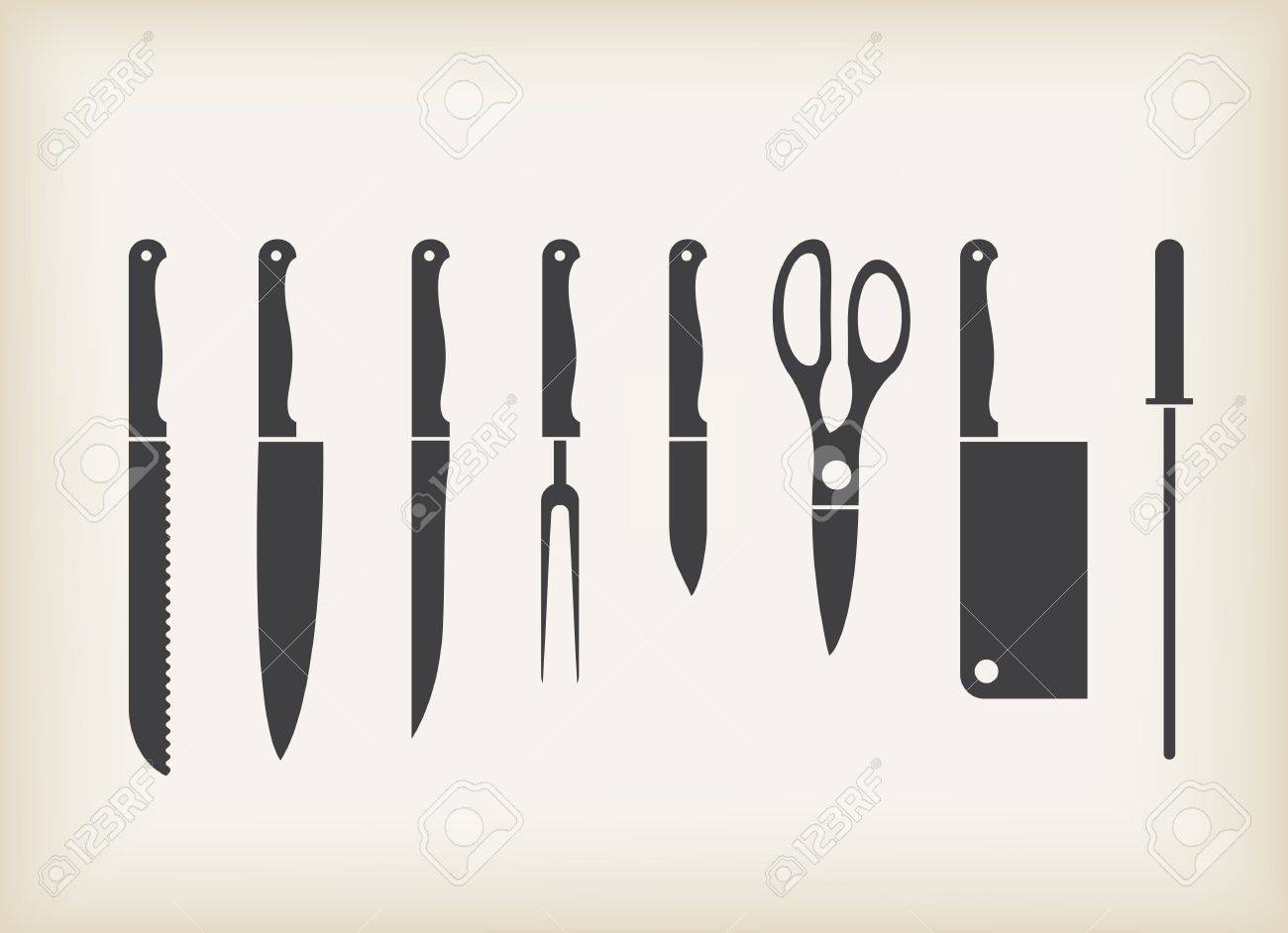 Kitchen Knife Vector icons of kitchen knife stylized set royalty free cliparts, vectors Kitchen Knife Vector icons of kitchen knife stylized set royalty free cliparts, vectors