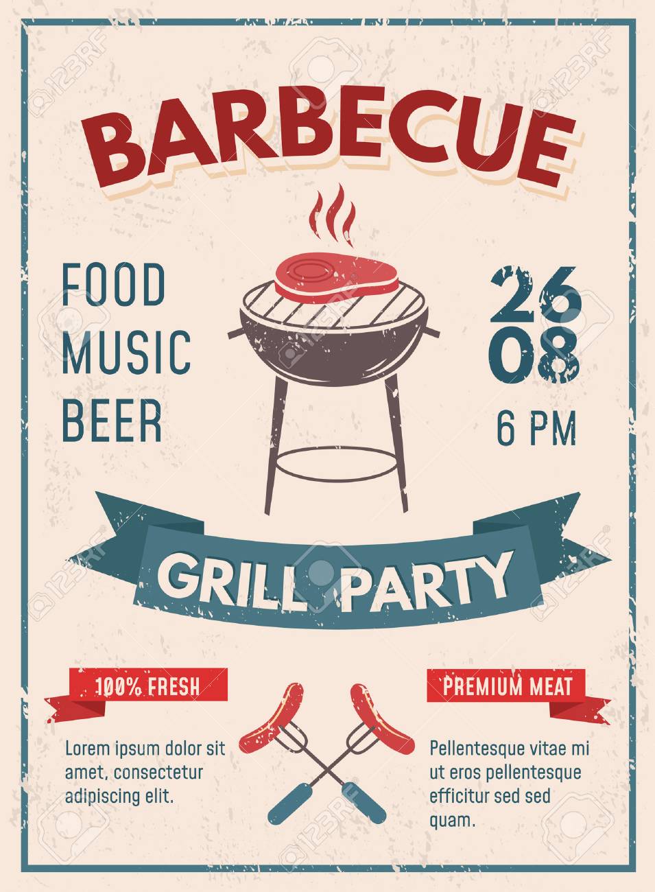 barbeque retro poster with grunge effect bbq party invitation bbq party invitation