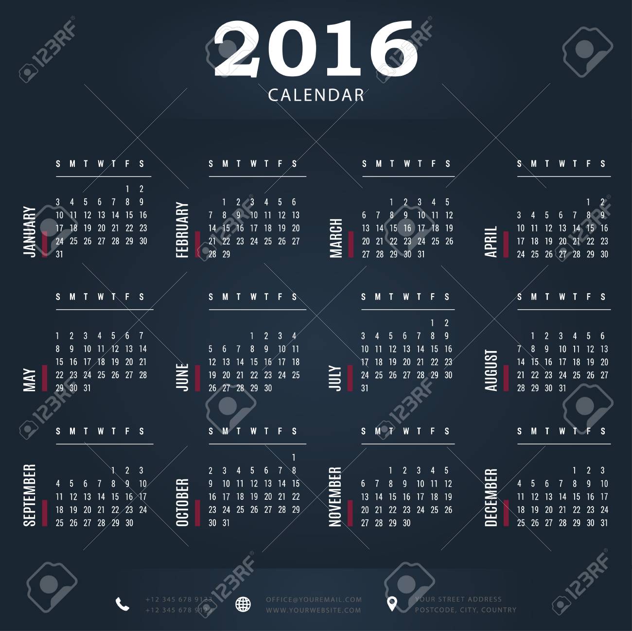 会社とプライベートの 16年カレンダー テンプレートを使用します のイラスト素材 ベクタ Image