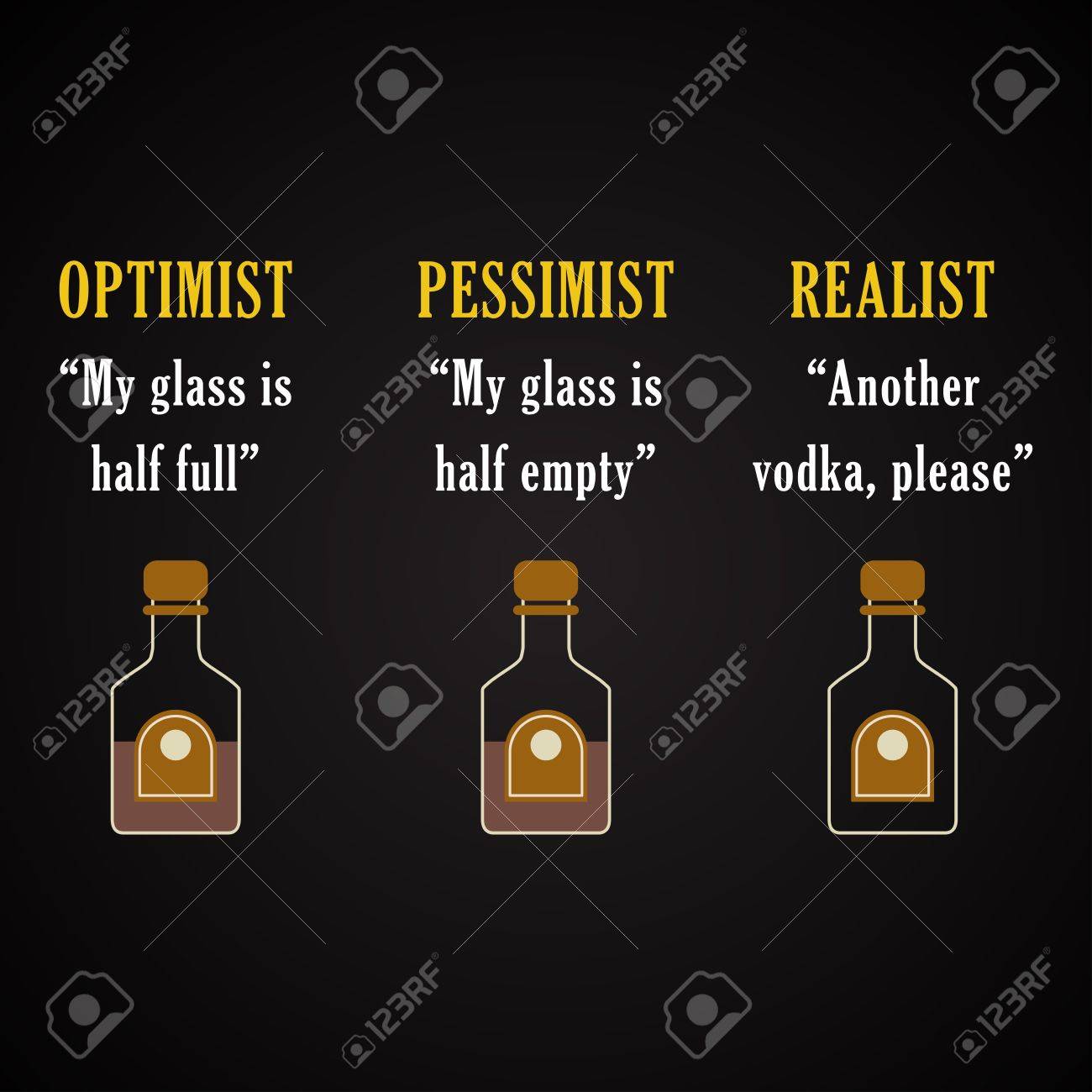 楽観 悲観主義者 現実主義者 面白い碑文テンプレート のイラスト素材 ベクタ Image