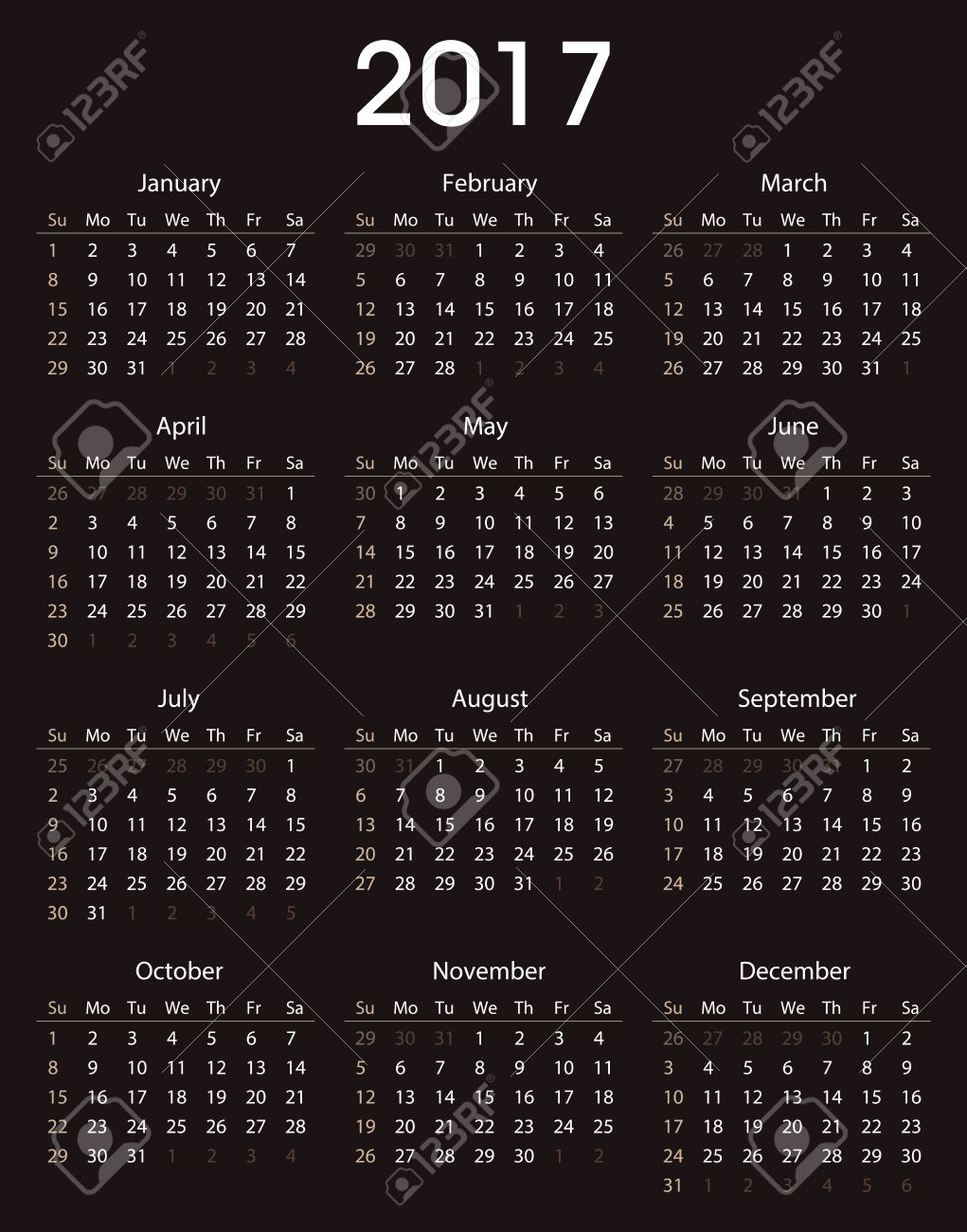 商業および私用使用のための単純な 17年カレンダー テンプレート月曜日から始まる 1 週間 のイラスト素材 ベクタ Image 商業および私用使用のための単純な 17年カレンダー テンプレート月曜日から始まる 1 週間 のイラスト素材 ベクタ Image