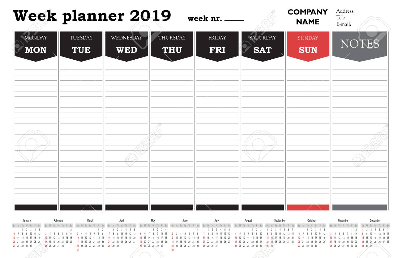 week planner 2019 calendar schedule and organizer for companies calender schedule