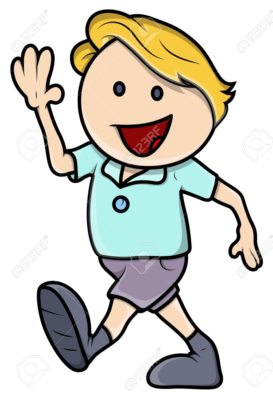 happy boy walking vector cartoon illustration royalty free