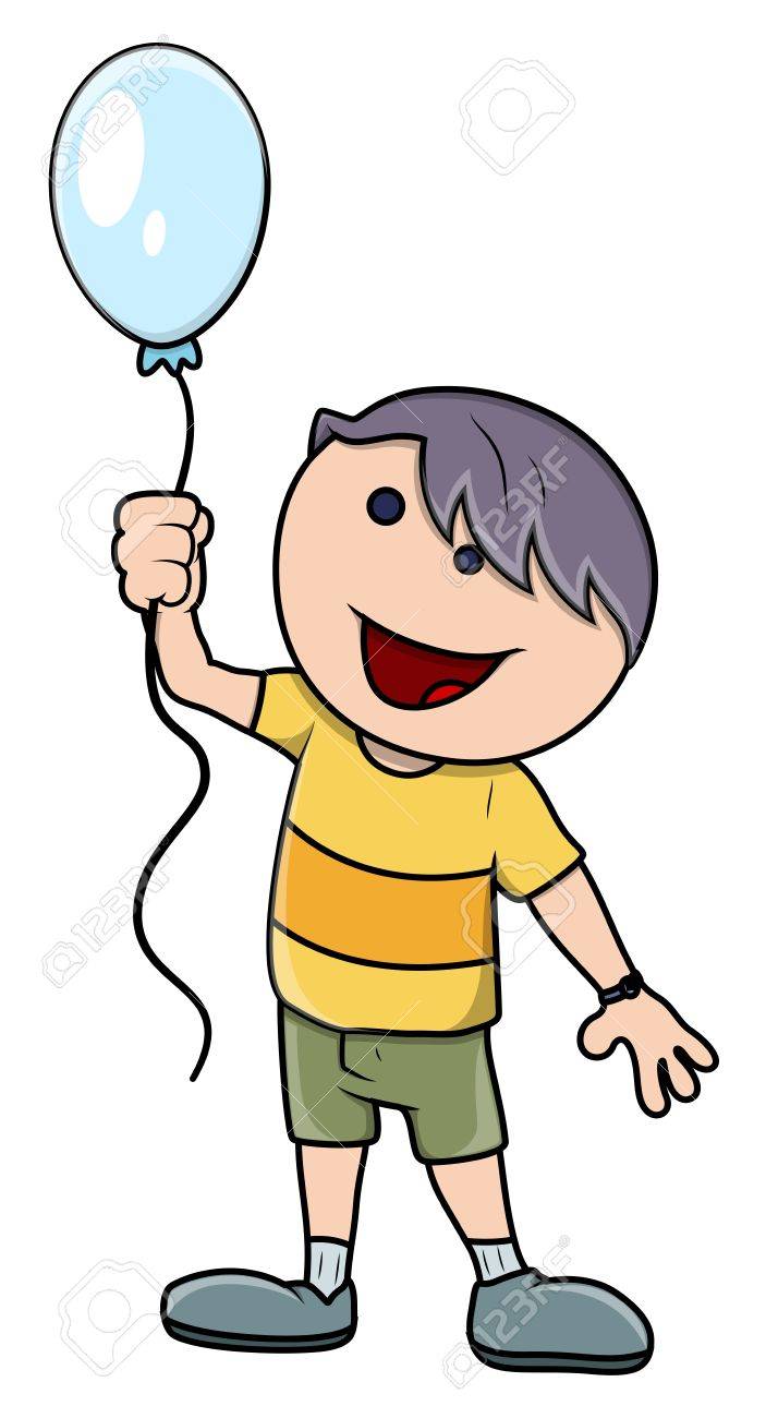 Niño Con Globo - Vector De Dibujos Animados Ilustración Ilustraciones  Vectoriales, Clip Art Vectorizado Libre De Derechos. Image 21098376.