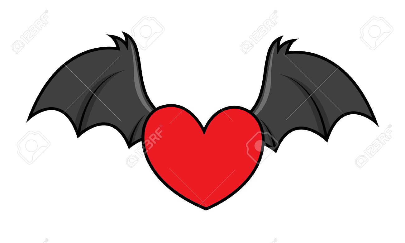 コウモリの翼 ハロウィーンのベクトル図と邪悪な心を飛んでください のイラスト素材 ベクタ Image