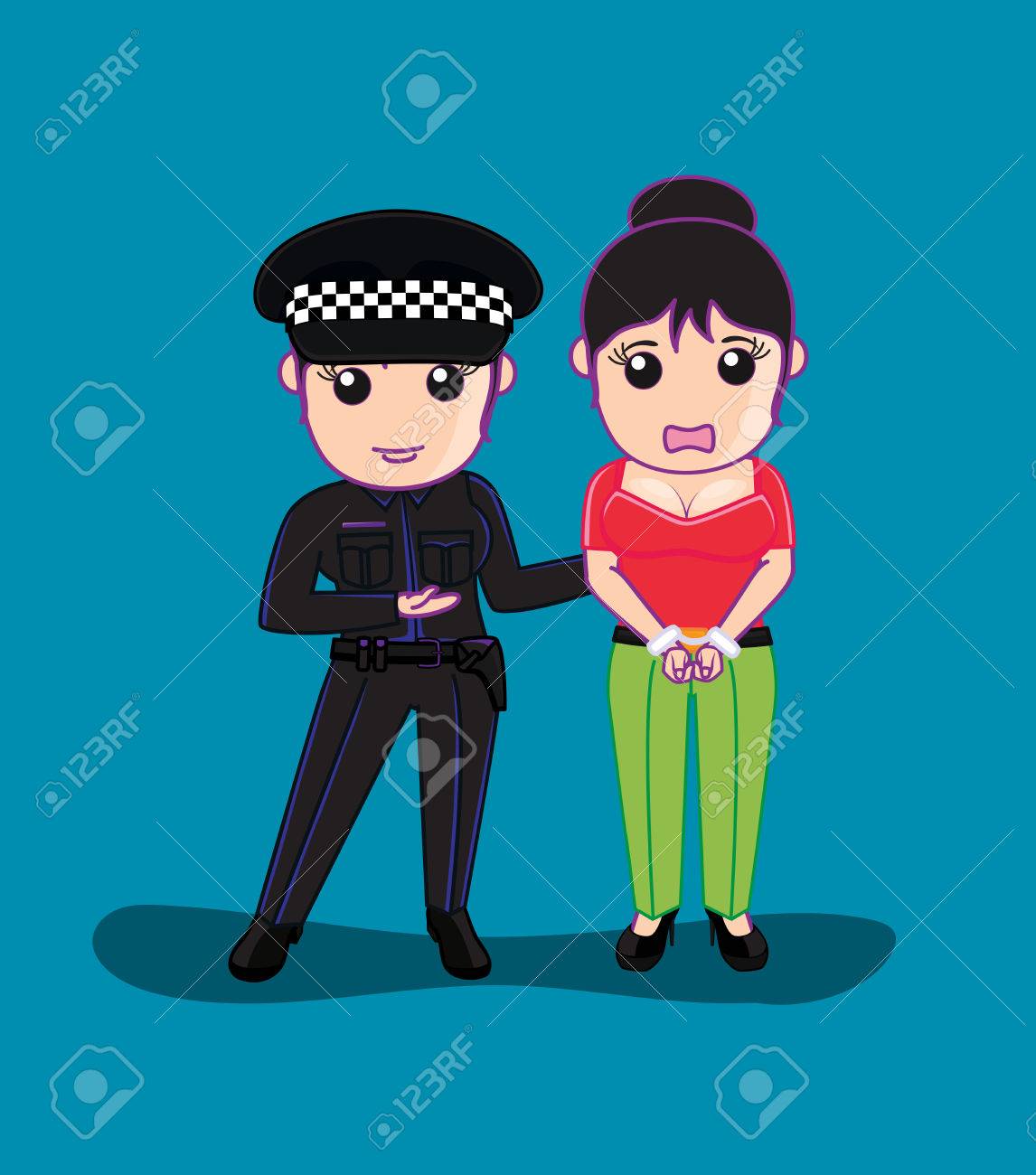 Lady Police Arrested A Woman Royalty Free Cliparts, Vectors, And ...