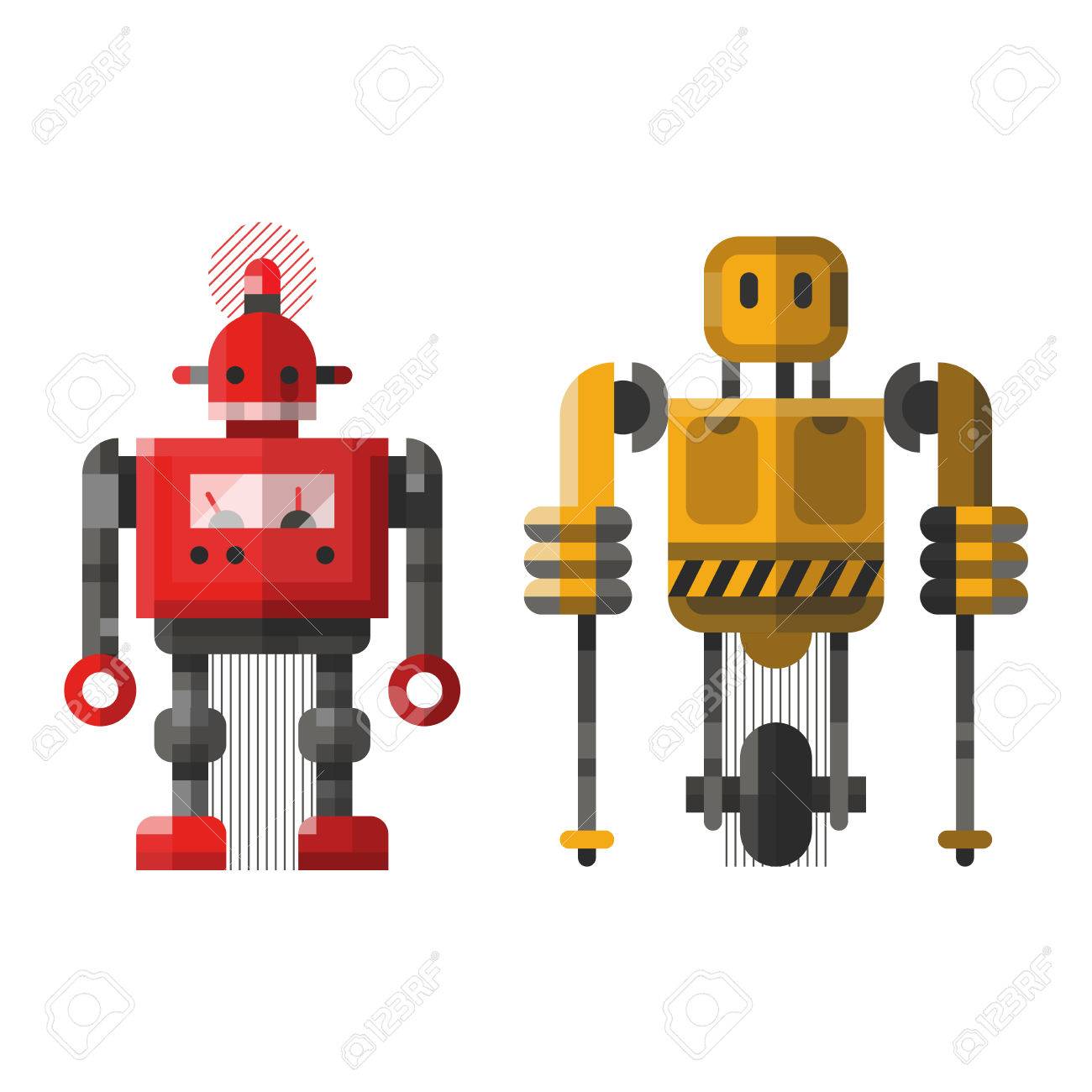 かわいいロボットのベクトル文字 ロボット技術マシン未来科学グッズ サイボーグの未来的なデザインのロボットおもちゃのロボット かわいい要素のアイコンの文字 漫画のロボット のイラスト素材 ベクタ Image