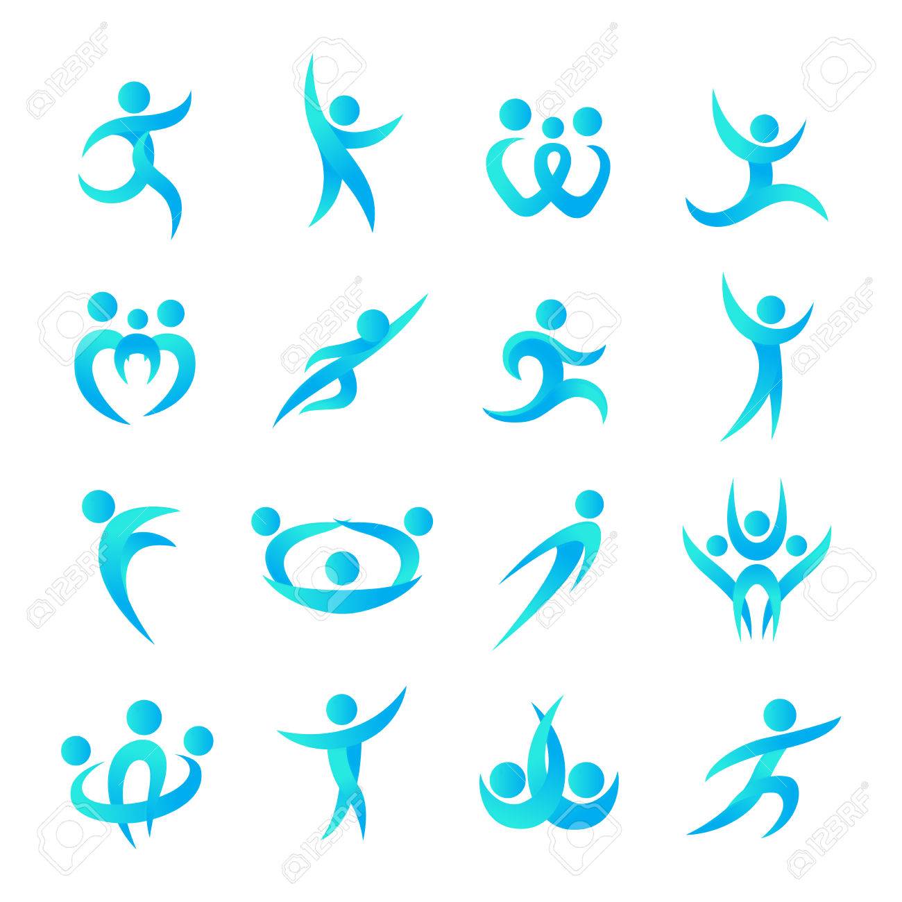 抽象的な人のアイコンと抽象的なシルエットの人のシルエット パフォーマンスのシルエットのロゴの人は フィギュアのポーズを抽象化します 抽象的な人のロゴのシルエット ベクトルのアイコンのセット のイラスト素材 ベクタ Image