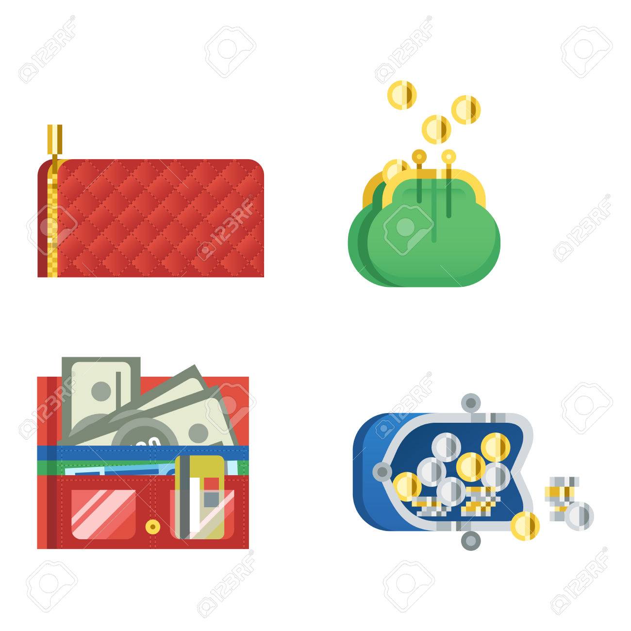 お金ショッピング オープン財布レザー折財布購入する変更ビジネス通貨レザー オープン財布を買い物 金融の 1 つの支払いバッグ アクセサリー オブジェクトのオープン財布お洒落な財布ベクトルのイラスト素材 ベクタ Image